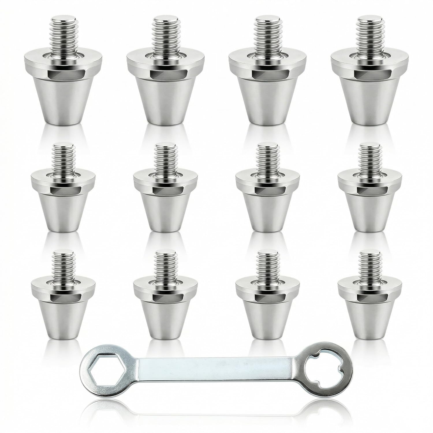 wellrun 12 PCS Metal Studs Football Boots Replacement Set with Wrench,11mm/13mm Aluminium Studs for Soft Ground Football Rugby Shoes,Silver Anti-Slip Screw-in Stud