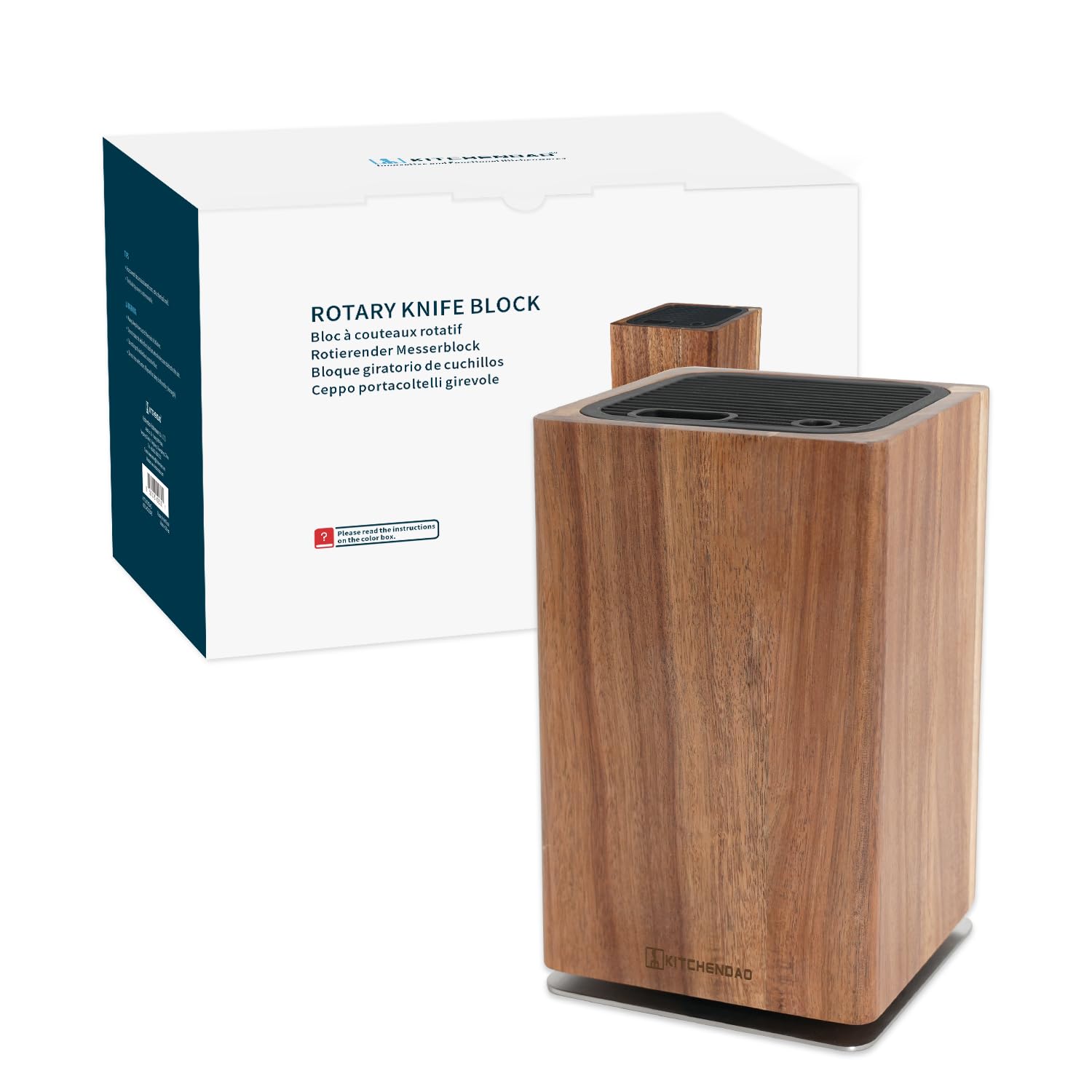 KITCHENDAO 360° Rotary Acacia Wood Magnetic Knife Block without Knives