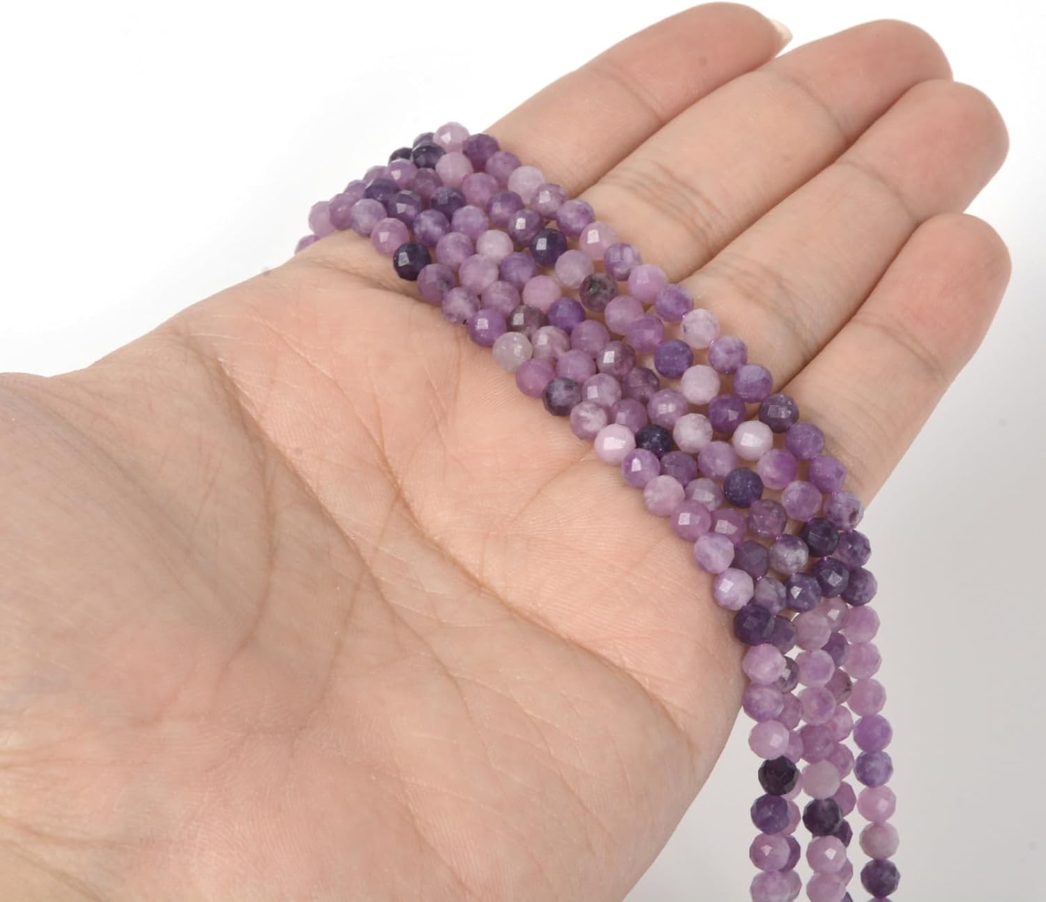 Lepidolite Lithium Mica 4mm Faceted Round Beads Loose Beads 16 Inch for Jewelry Making Beads - Image 3