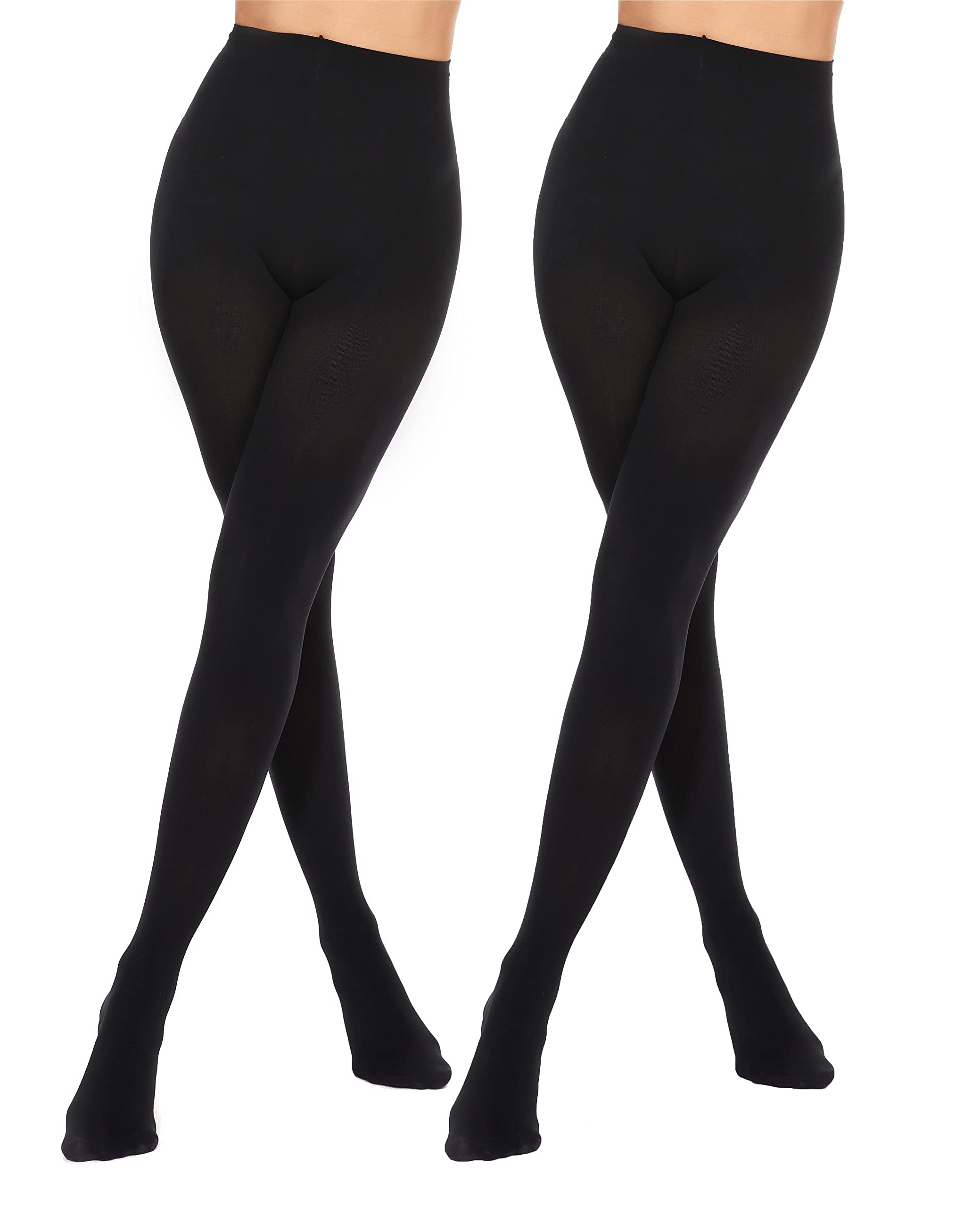 DUCMODA2 Pairs Womens 80 Denier Opaque Tights, Soft Solid Color Footed Tights for Women, Stretchy Pantyhose