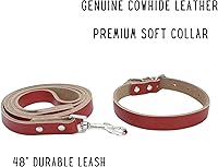 Vista 7 de Buttery Soft Genuine Dog Leather Collar & Leash Set Heavy duty collar for small medium and large dogs, Comfortable Leather (Black Small-14 inch)