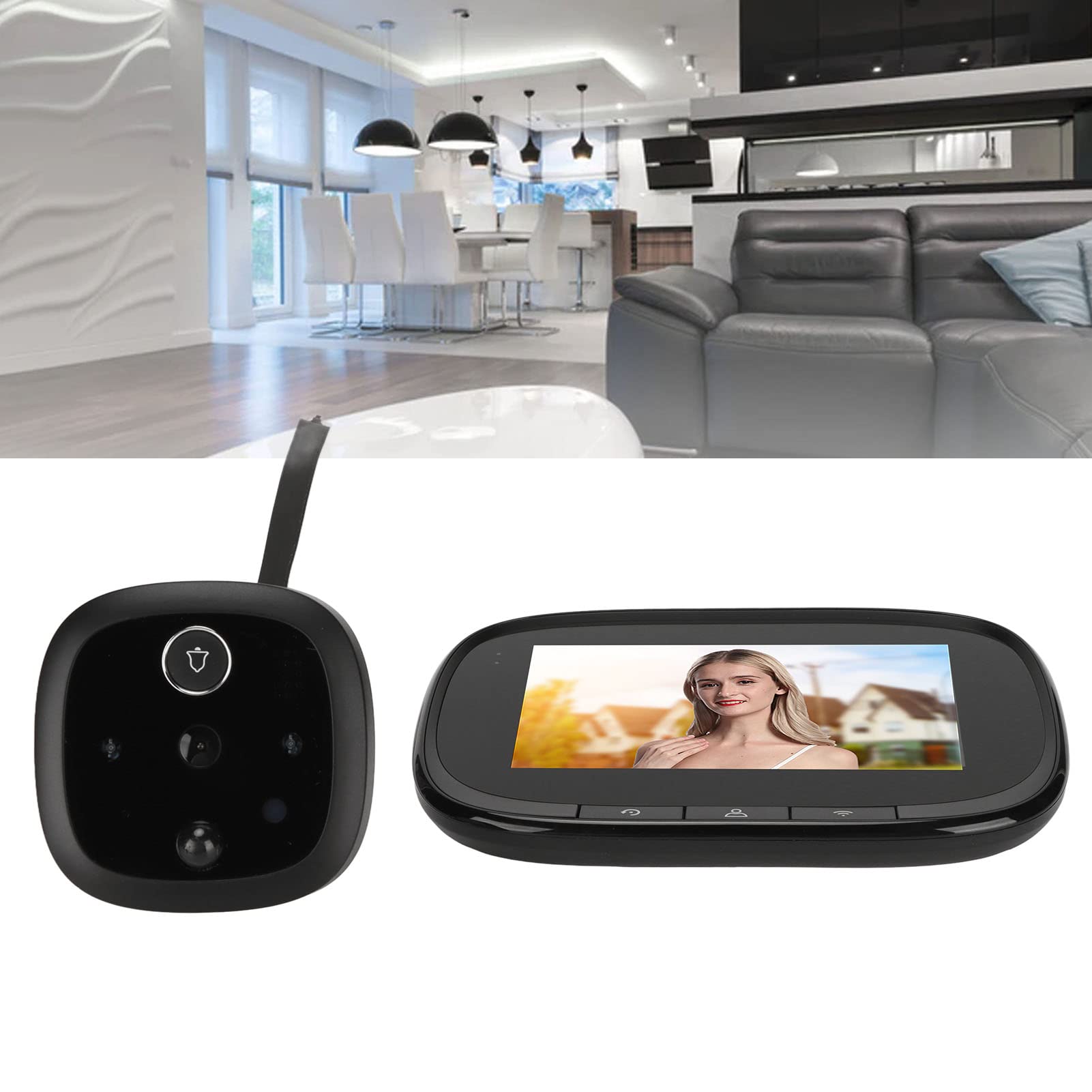 Judas de Porte Numérique, Détection de Mouvement PIR,Nocturne, Sonnette Visuelle Intelligente WiFi avec Image HD, Caméra 720P, Conception Grand Angle 120°, Connexion APP,