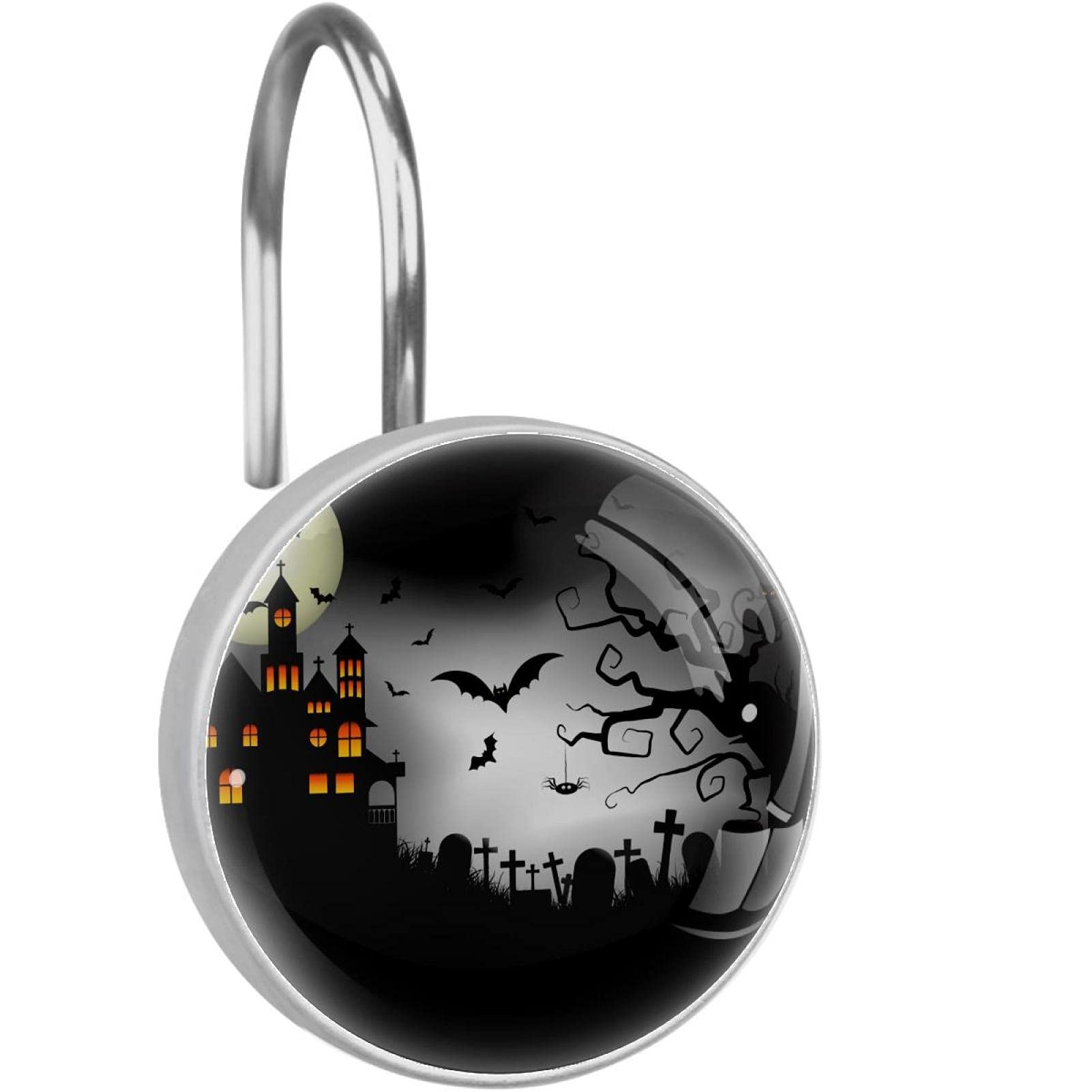 Anneaux de rideau de douche en acier inoxydable décor château de nuit Halloween