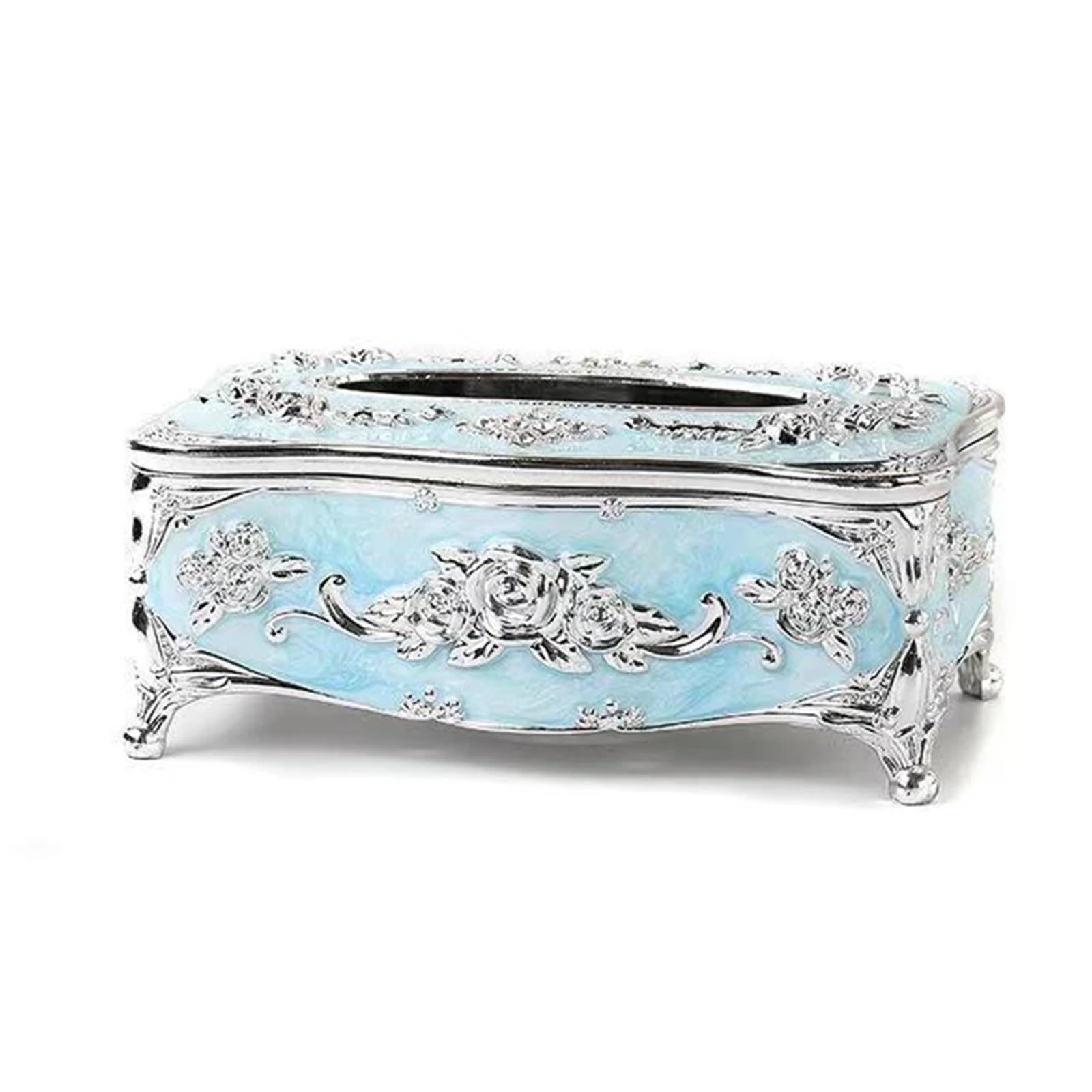 Mdytpt Silver Blue Hotel Restaurant Napkin Extraction Box, Kitchen And Living Room Tabletop Tissue Storage Box(Silver Blue)