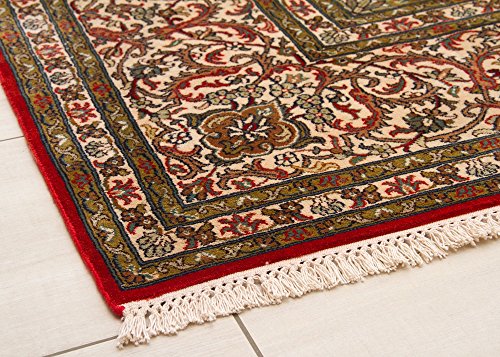 18/18 Orientteppich Kaschmir Seide Teppich Medaillon in Rot, Größe: 247x308 cm Wohnzimmer – Bild 6