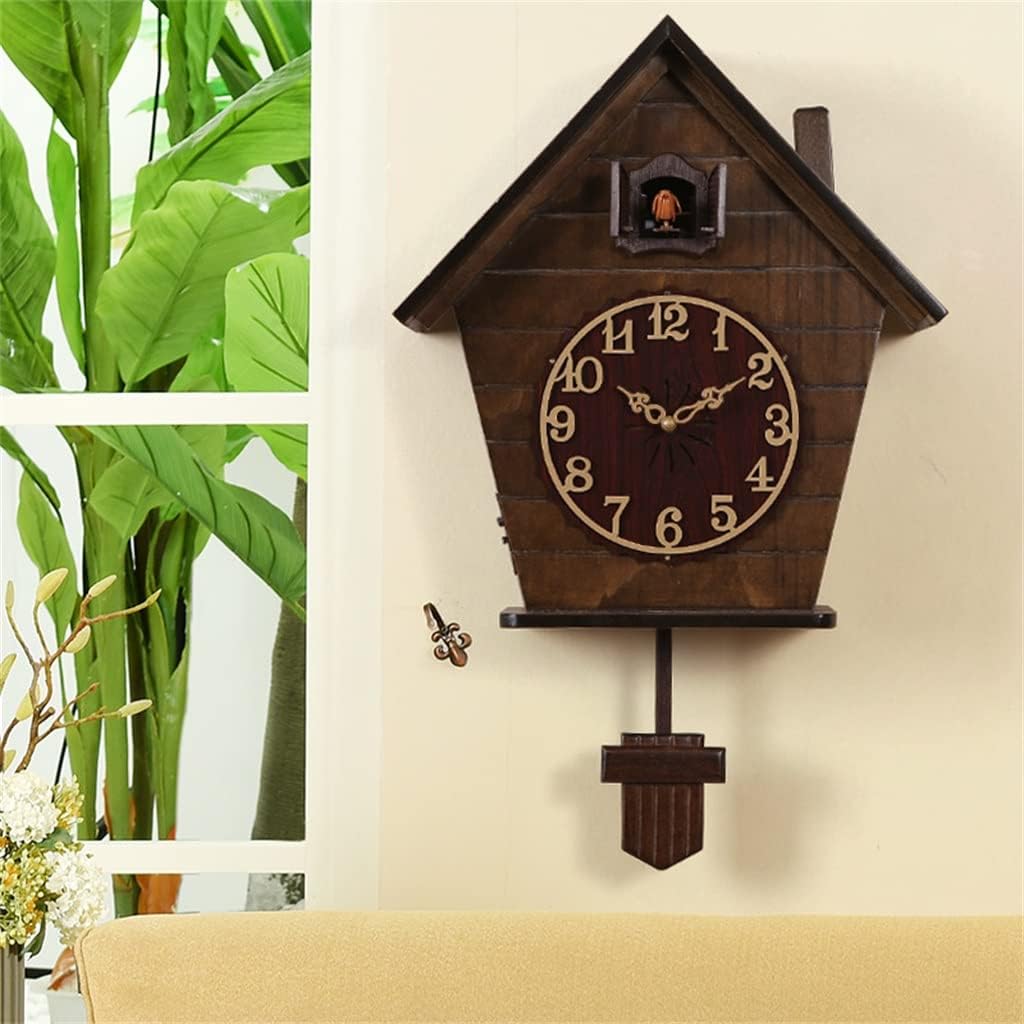 Vintage Large Wall Clock Wood 3D Living Room Cuckoo Clock Pendulum Bird Silent Timer Home Bedroom (Color : A, Size : 56X34.5CM) (A 56X34.5CM)