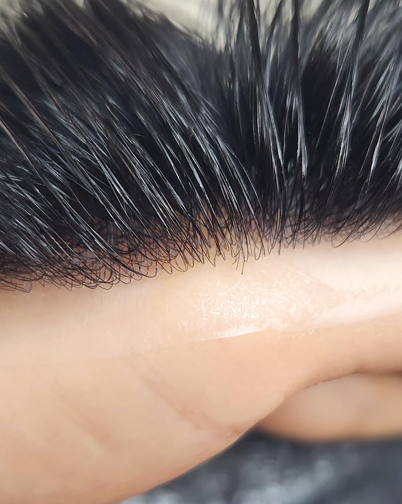 Toupee Pezzo di capelli frontali Capelli umani Pelle sottile Attaccatura dei capelli da uomo Forma a V per uomo (4x18 cm, natural color)