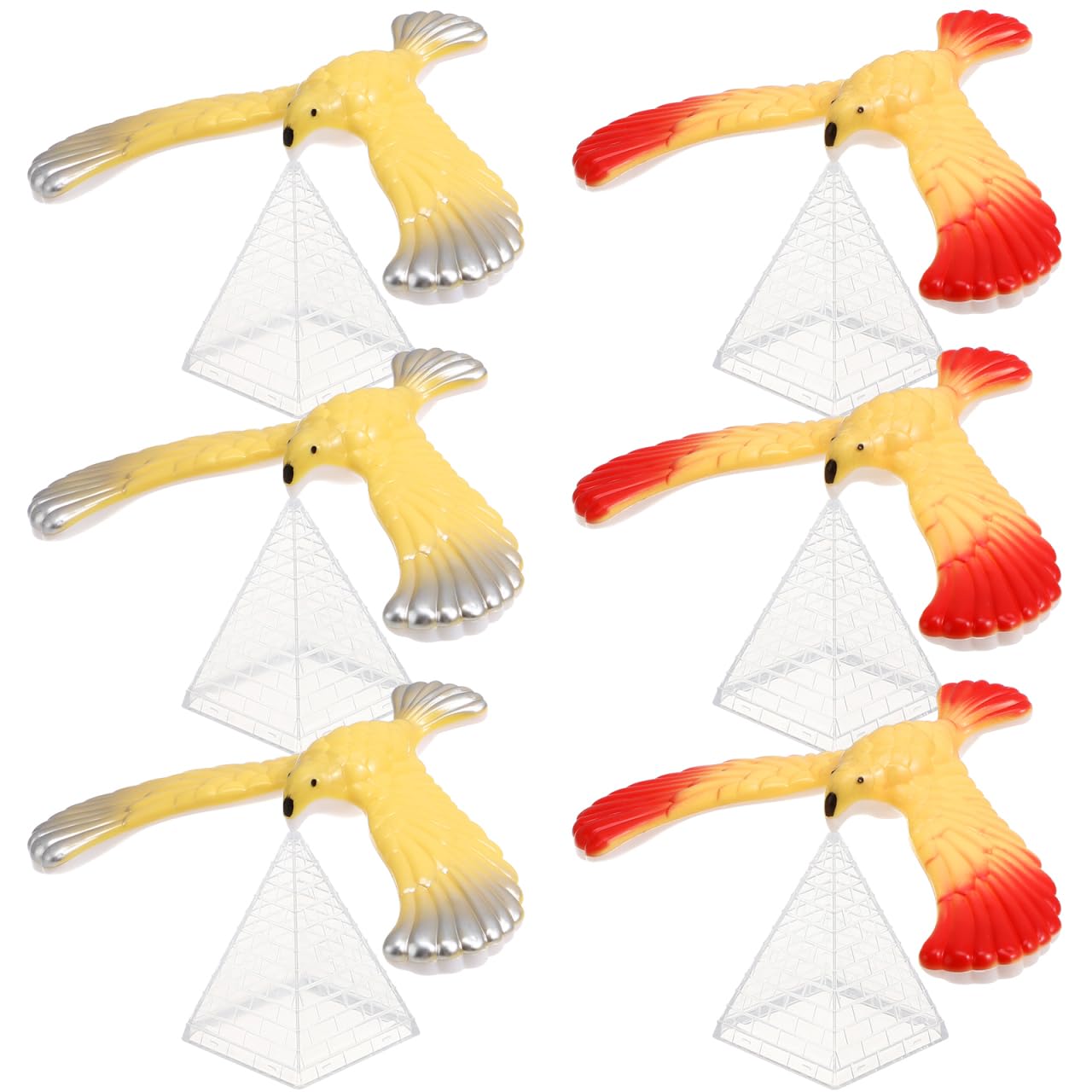 TOYANDONA 6pcs Balancing Bird Balance Bird Gravity Bird with Pyramid Bird Balancing Eagle with Clear Triangle Stand Children Physical Science Adults Office Desktop (Random Color)