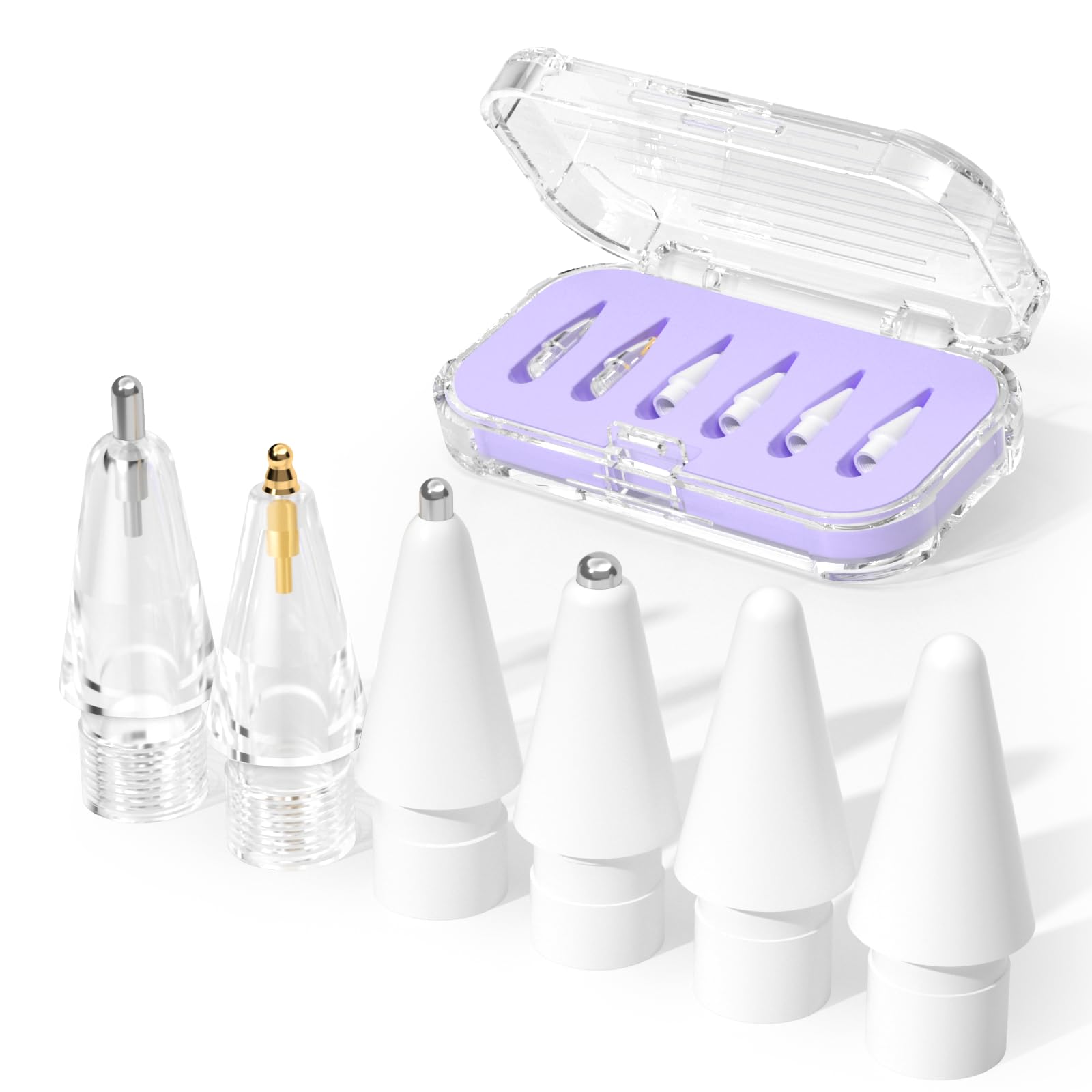 Upgraded Replacement Tips for Apple Pencil Pro/USB-C/2nd Gen/1st Gen Tips(with Storage case,wear-Resistant Mix Metal Tips for iPad Pencil Accessories(6 Pack，Lavender)
