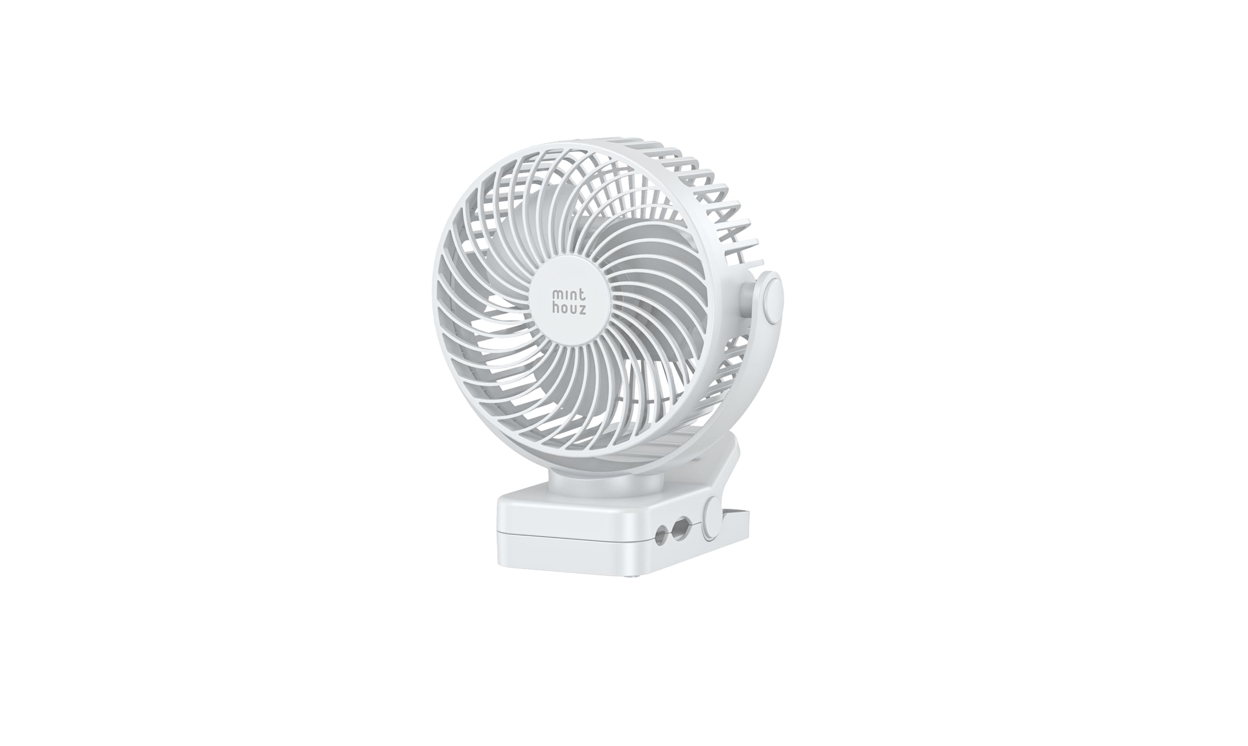 Minthouz Ventilatore da tavolo USB silenzioso con batteria da 12000 mAh, ventilatore portatile a clip con telecomando, luce, timer, rotazione a 360°, 3 livelli, 45 ore di autonomia, per campeggio