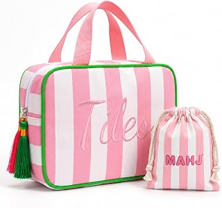 Mahjong Tile Bag with Zipper, Dice Pouch Set for 166 Tiles, Pink