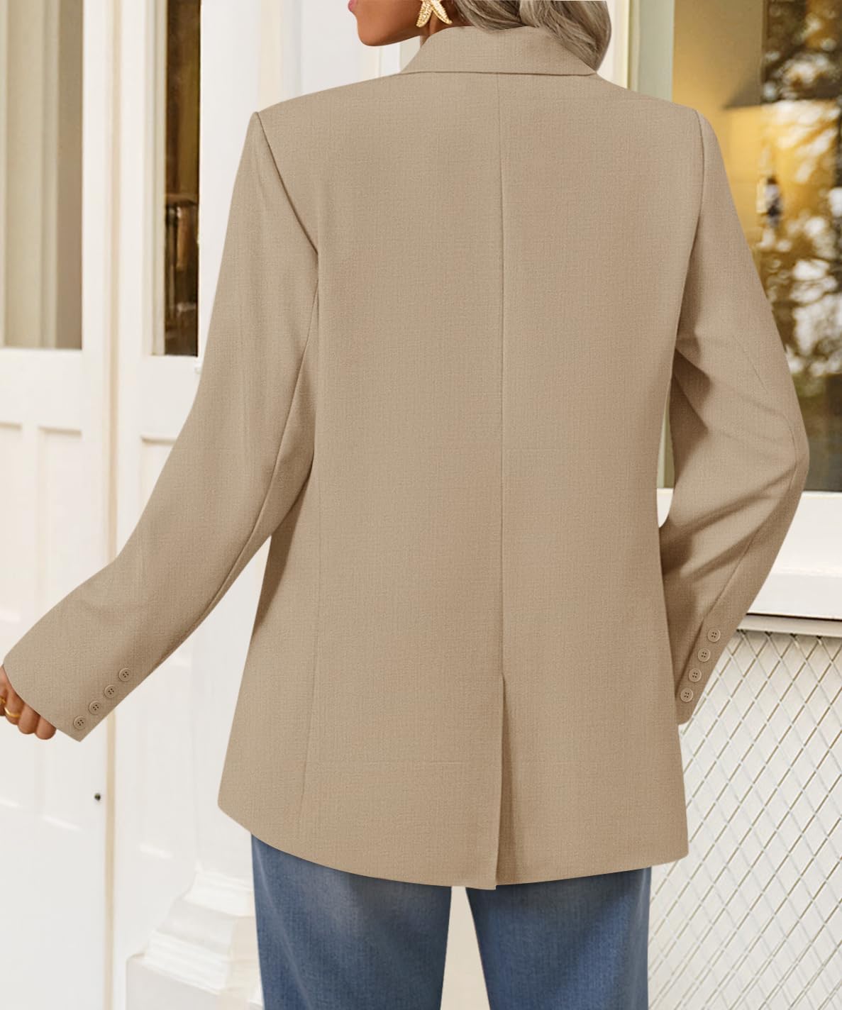 ZESICA Women's Fall Business Casual Blazers 2026 Long Sleeve Lapel Open Front Button Work Blazer Jackets with Pockets
