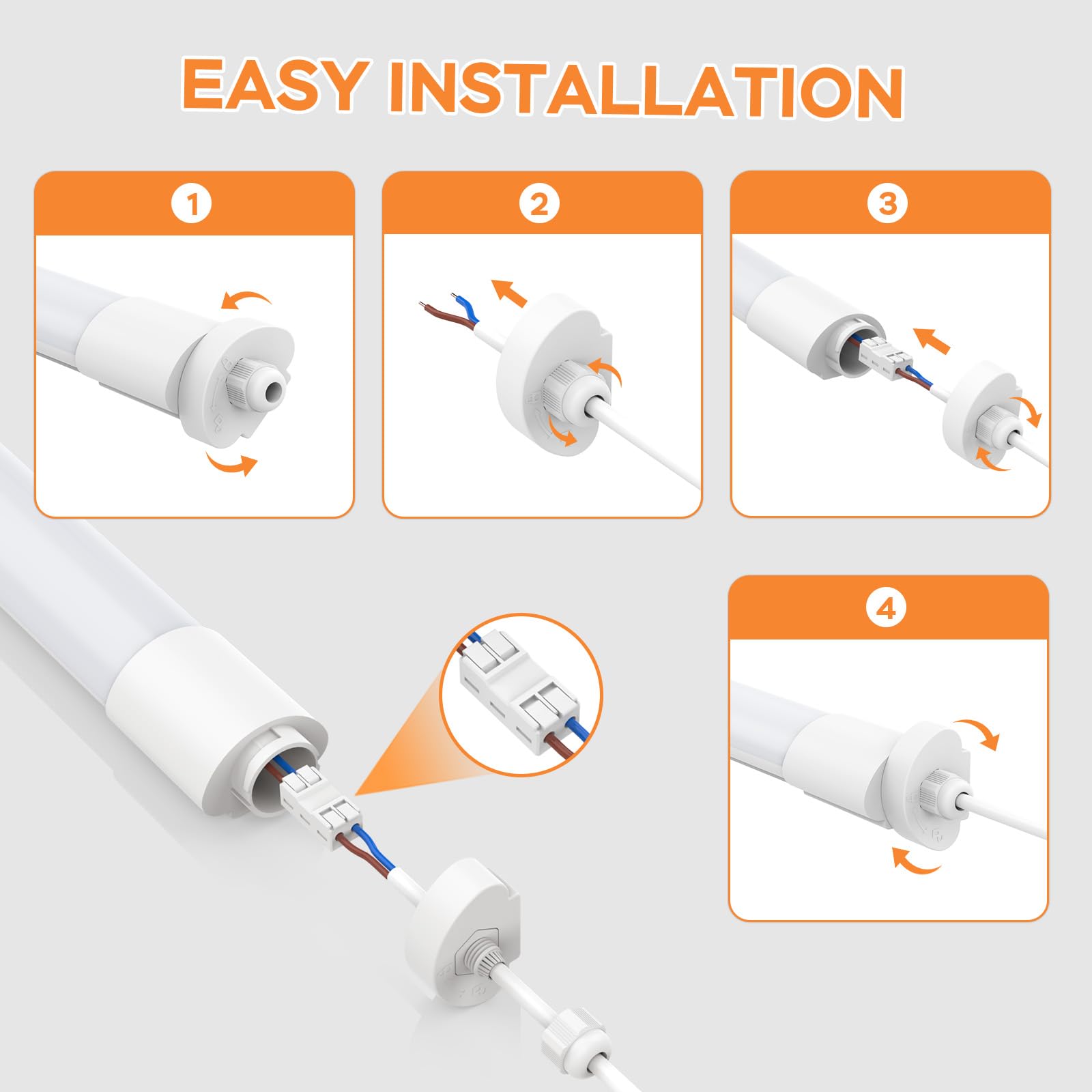 3pcs Led Feuchtraumleuchte 150CM, 45W 4500lumen Kaltlweiß 4000k, Led Werkstatt Deckenleuchte IP65 Wasserfest Feuchtraumlampe, Weiß Als Wohnzimmerlampe, Kellerlampe, Garagenlampe BüRo