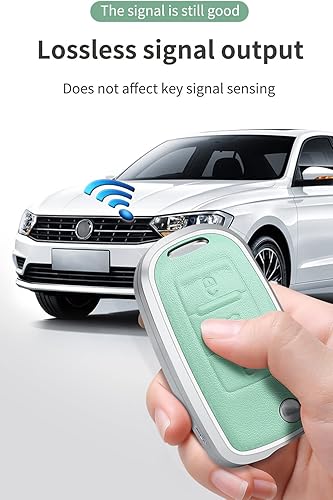 Miniatura 4 de SANRILY Marco de metal plateado y funda de llavero de cuero genuino para VW Tiguan Jetta MK1-MK6 Passat Golf GTI Beetle sin llave de protección