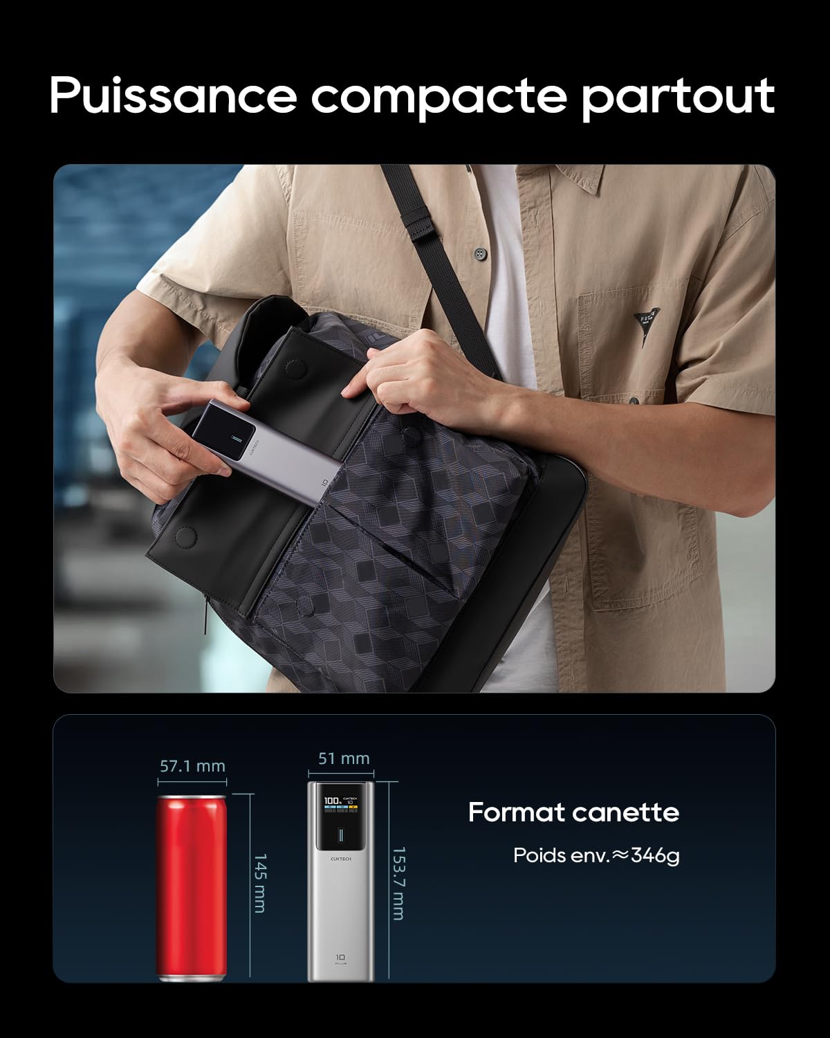CUKTECH 10 Plus 100W 15000mAh Batterie Externe avec ÉcranTFT, Certifiée CCC