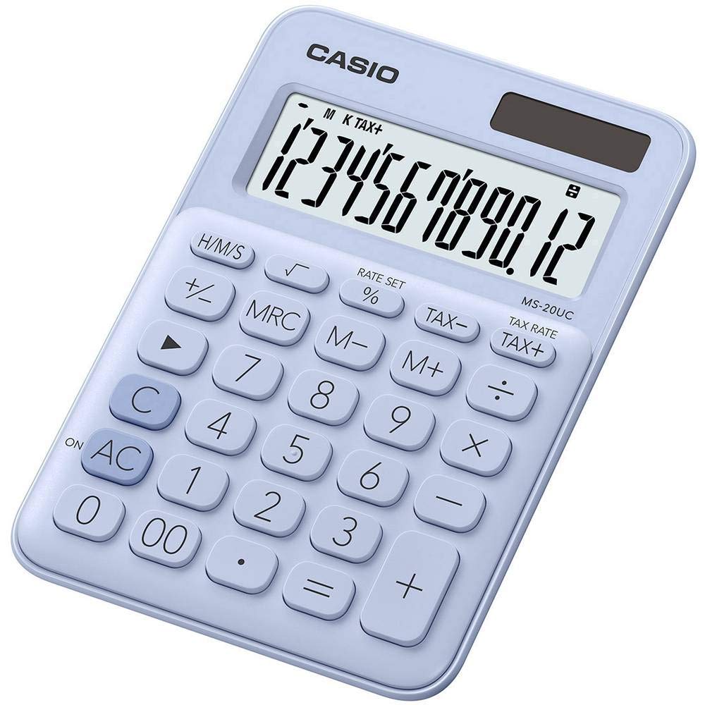 CASIO Desktop Calculator MS-20UC-LB, 12 Digits, in Trendy Colours, Tax Calculation, Time Conversion, Solar/Battery Operated โ image 1