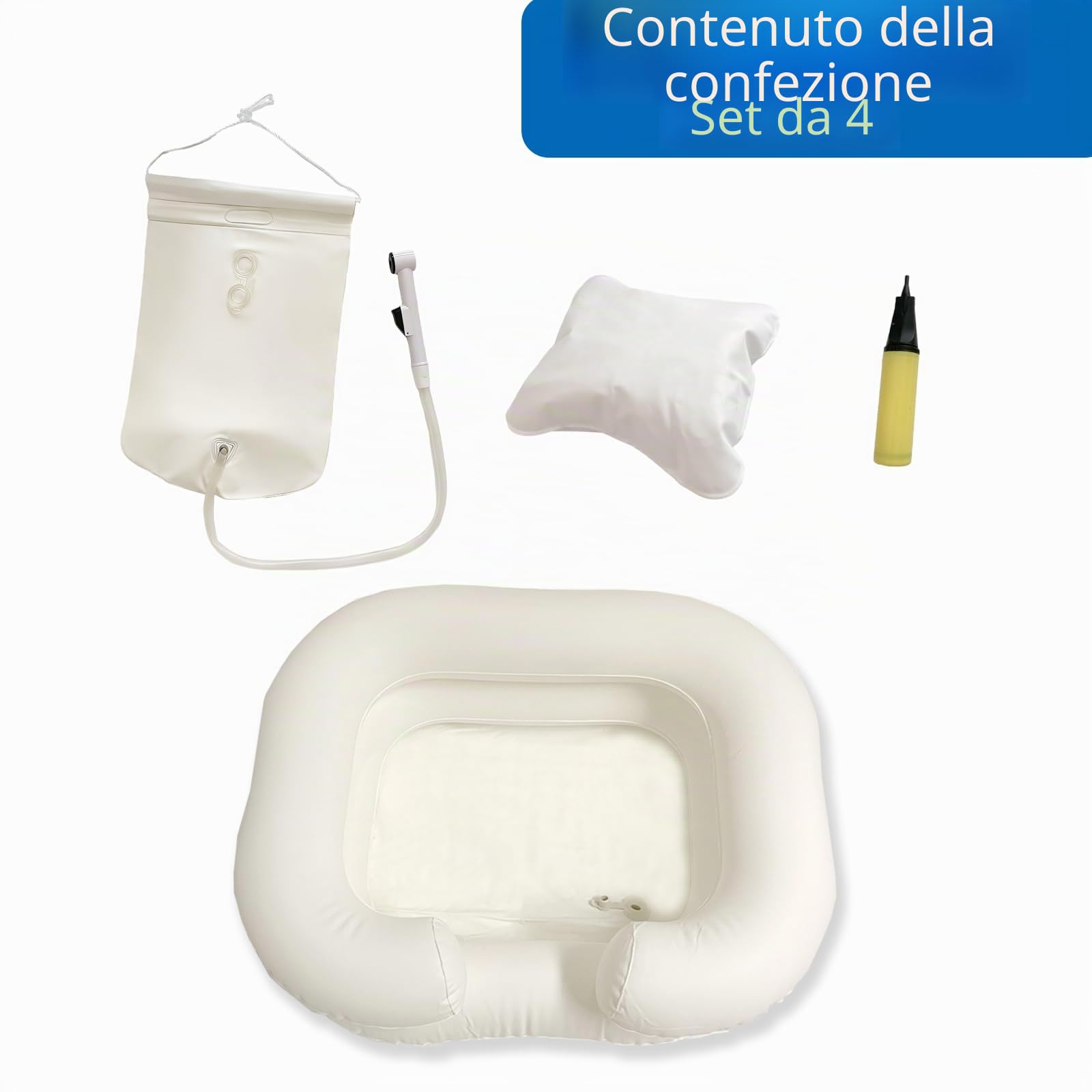 Kit doccia gonfiabile per letto da comodino, sistema doccia per disabili e anziani facile, gravidanza, paziente legato o post-chirurgico, paziente confinato a letto (confezione da 4)