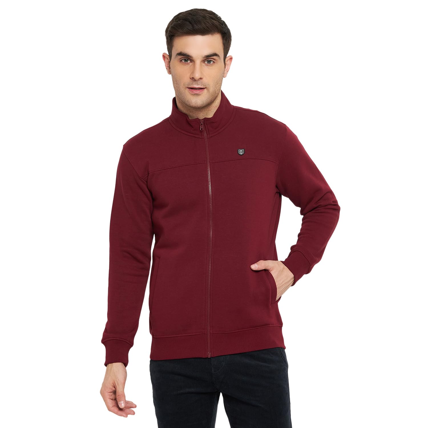 CantabilSolid Full Sleeves Mock Collar Regular Fit Men Fleece Casual Sweatshirt | Casual Winter Sweatshirts for Men | Mens Sweatshirt for Winter Wear (P_MSWS00166)