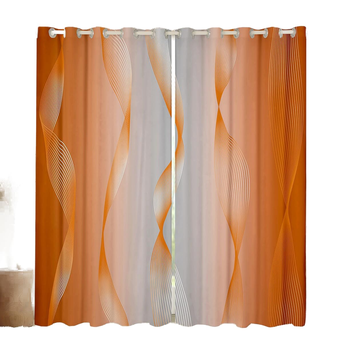 Homewish Gradient Orange and Greyish White Blackout Curtains Ombre 2 Panels 66" Wx72 L Curtains & Drapes,Trippy Spiral Silver Wave Line Curtains,Abstract Art Room Decor Aesthetic