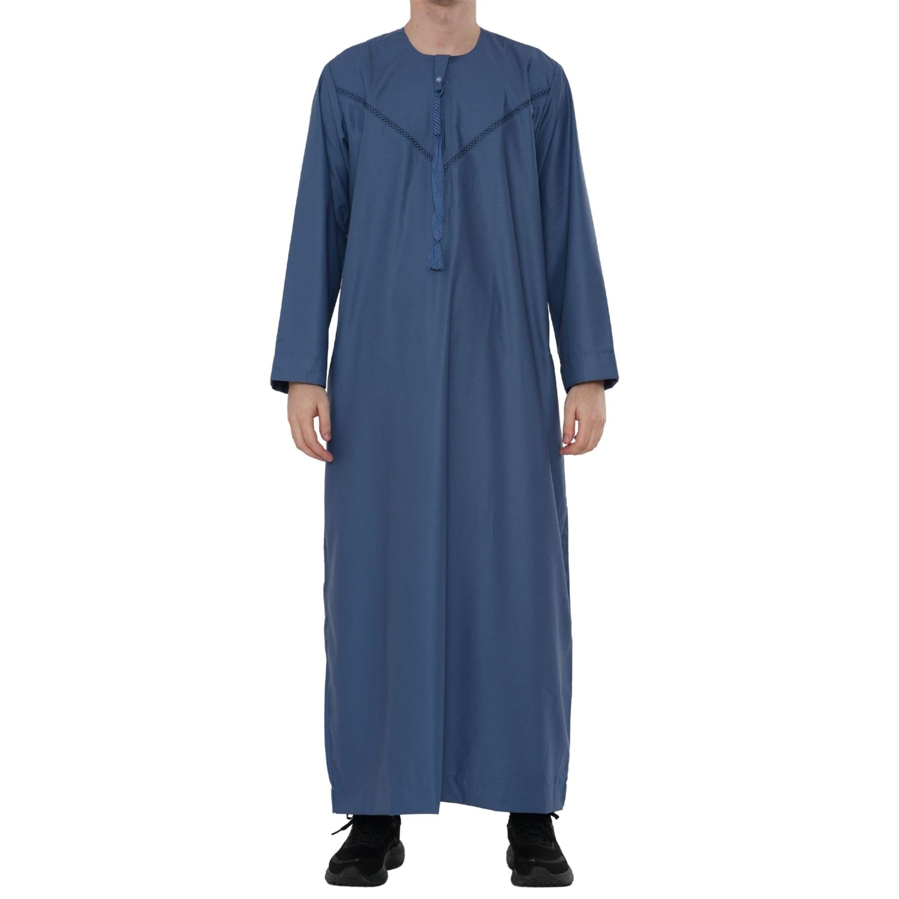 Thobez Men's Thobe Emirati Omani Zipped Jubba Islamic Clothing Embroidery Muslim Kaftan Eid Robe String Tassel - Blue 54