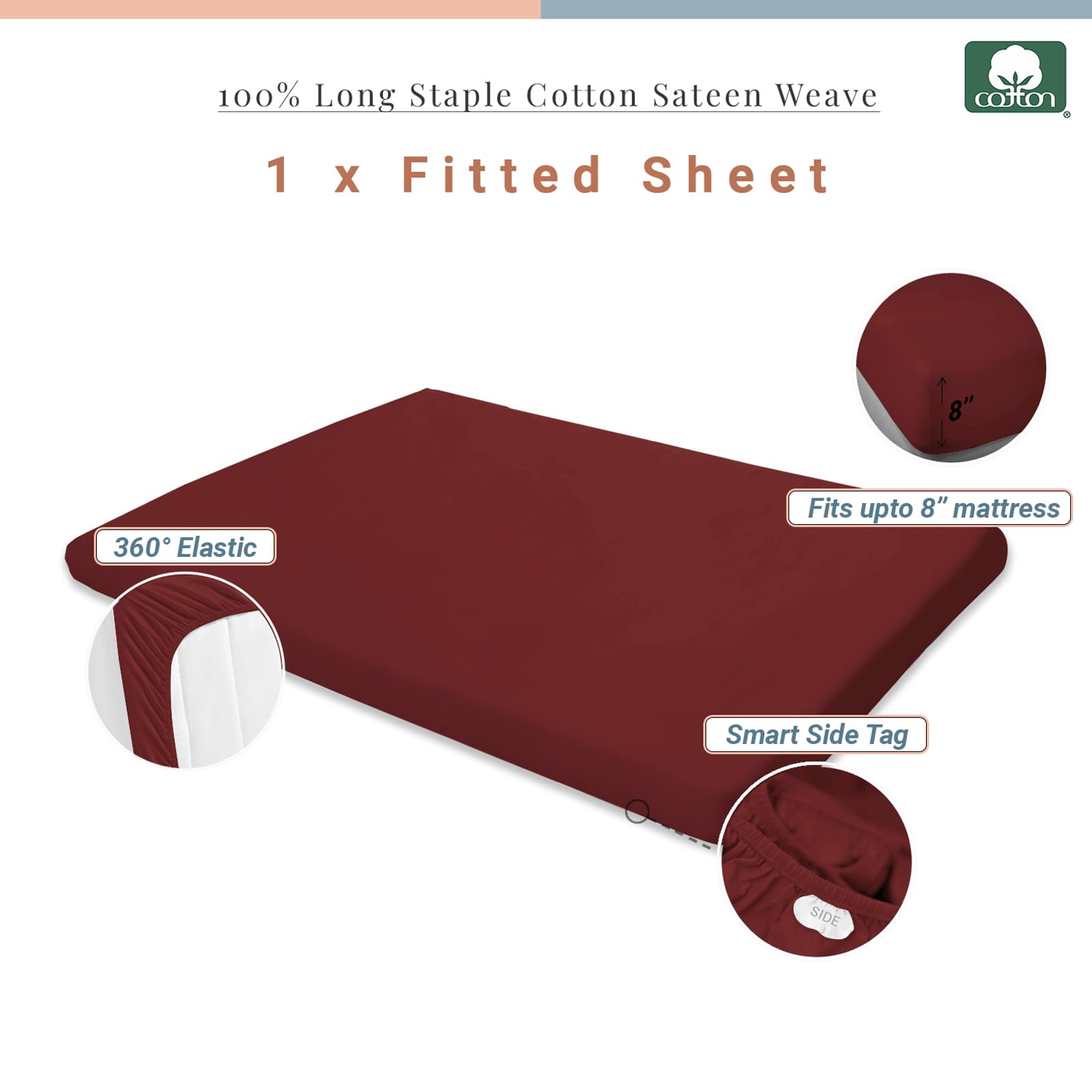 Pizuna Travel Cot Fitted Sheet 60 x 120 cm, Rio Red, 400 Thread Count 100% Long Staple Cotton Fitted Bed Sheet - Image 3
