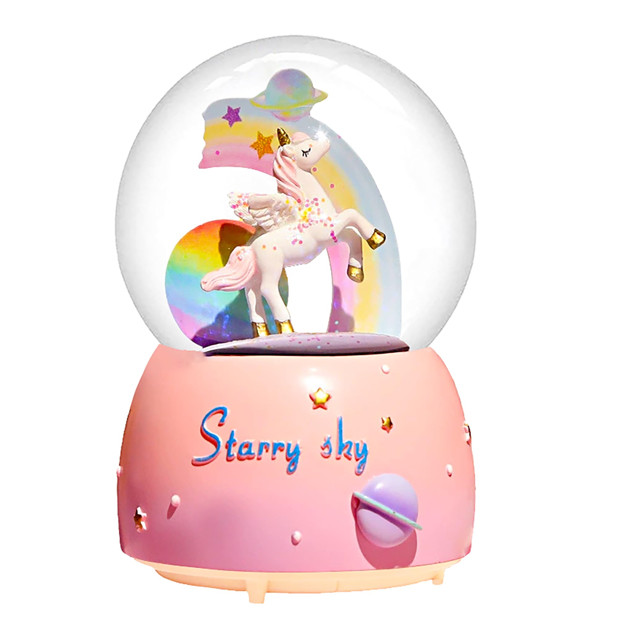 Boule à neige licorne arc-en-ciel pour enfant, fille, garçon, musique, cadeau de Noël ou d'anniversaire