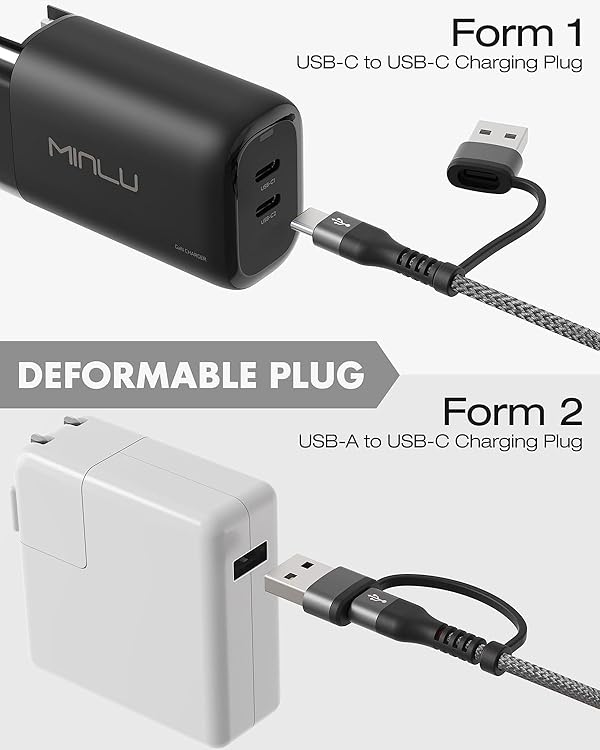100W Fast USB C Charger Cable Right Angle, USB A/C to USB C Cable, 90 Degree Type C Braided Charging Cord for iPhone 17 16 15 Series,Samsung UItra S25 S24,MacBook,iPad Pro/Air,Pixel-(2Pack, 1Ft) by Minlu - Image 4