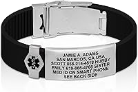 Vista 198 de Divoti Pulsera de identificación de alerta médica grabada personalizada, grabado láser de doble cara, pulsera de silicona, cierre de seguridad