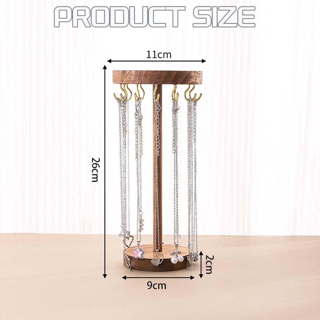 Jewelry Holder Stand, 10" Tall Necklace Organizer Rack, Wood Display Storage for Necklaces, Bracelets, Rings, Earrings, Aesthetic Room Décor for Girls and Women - Image 2