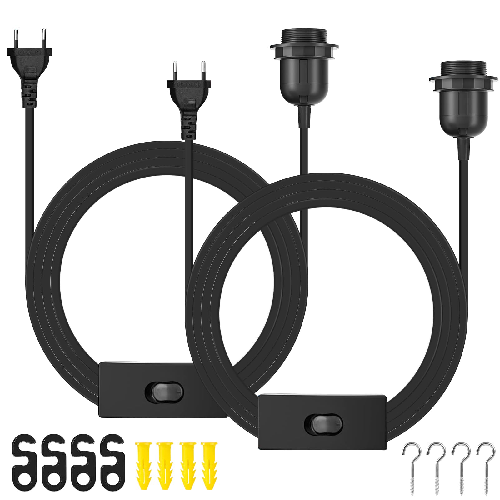 PLCatis E27 Lampenfassung 2 Stück E27 Fassung mit 6M kabel Netzkabel Schraubring Schalter und Stecker für Deckenlampen Hängelampen Stehlampen Lampenaufhängung DIY-Projekte - Schwarz