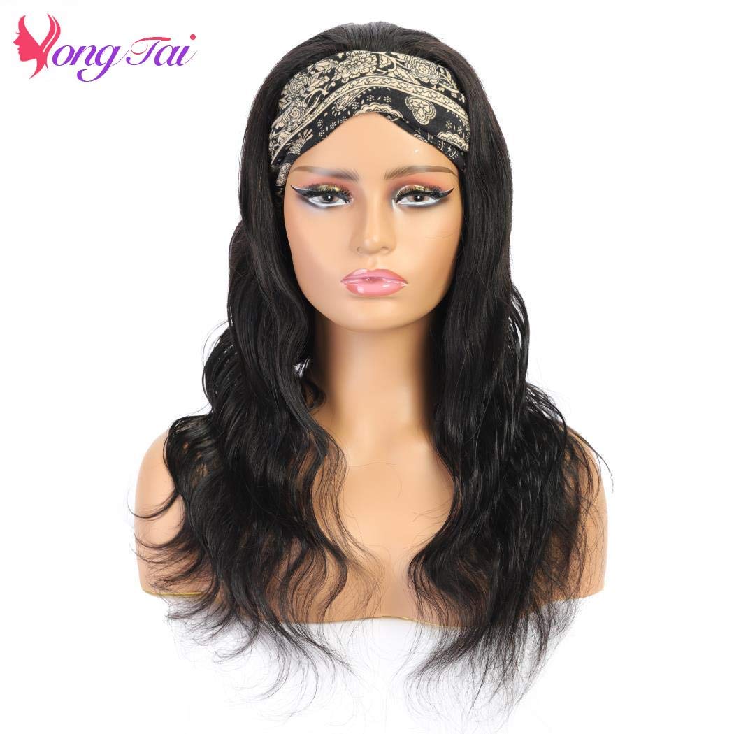 Headband Wigs for Black Women 8A Body Wave Headband Human Hair Wigs Brazilian Virgin Hair Machine Made None Lace Front Wigs 150% Density Natural Color 18 Inch