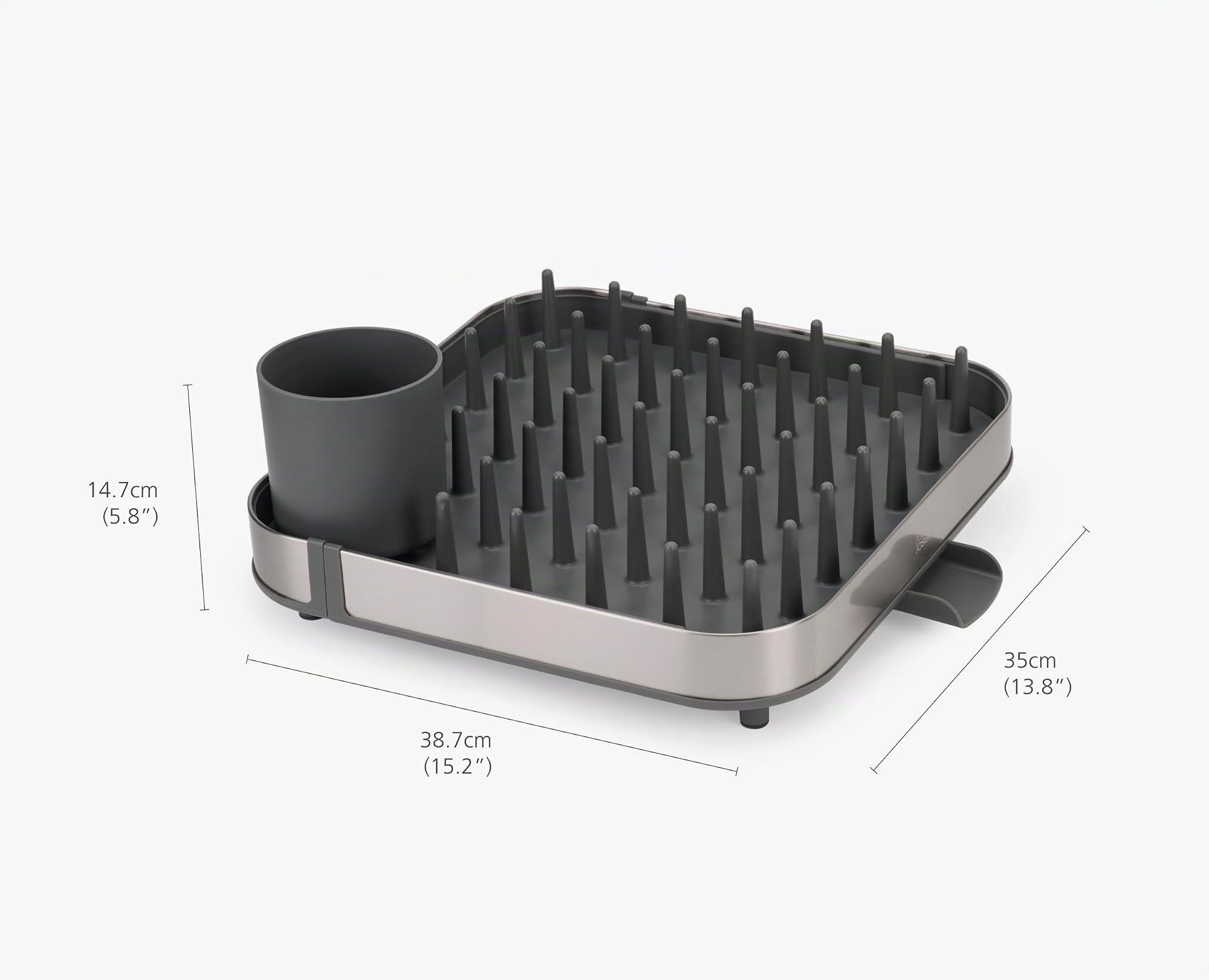 Joseph Joseph Duo Scolapiatti da appoggio estensibile per lavello cucina con portautensili e beccuccio di scarico, Acciaio Inox, Grigio