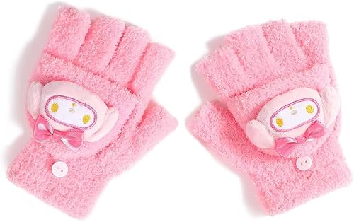 Xipofaie Guantes de invierno sin dedos para mujer, guantes de invierno kawaii, lindos guantes convertibles para clima frío