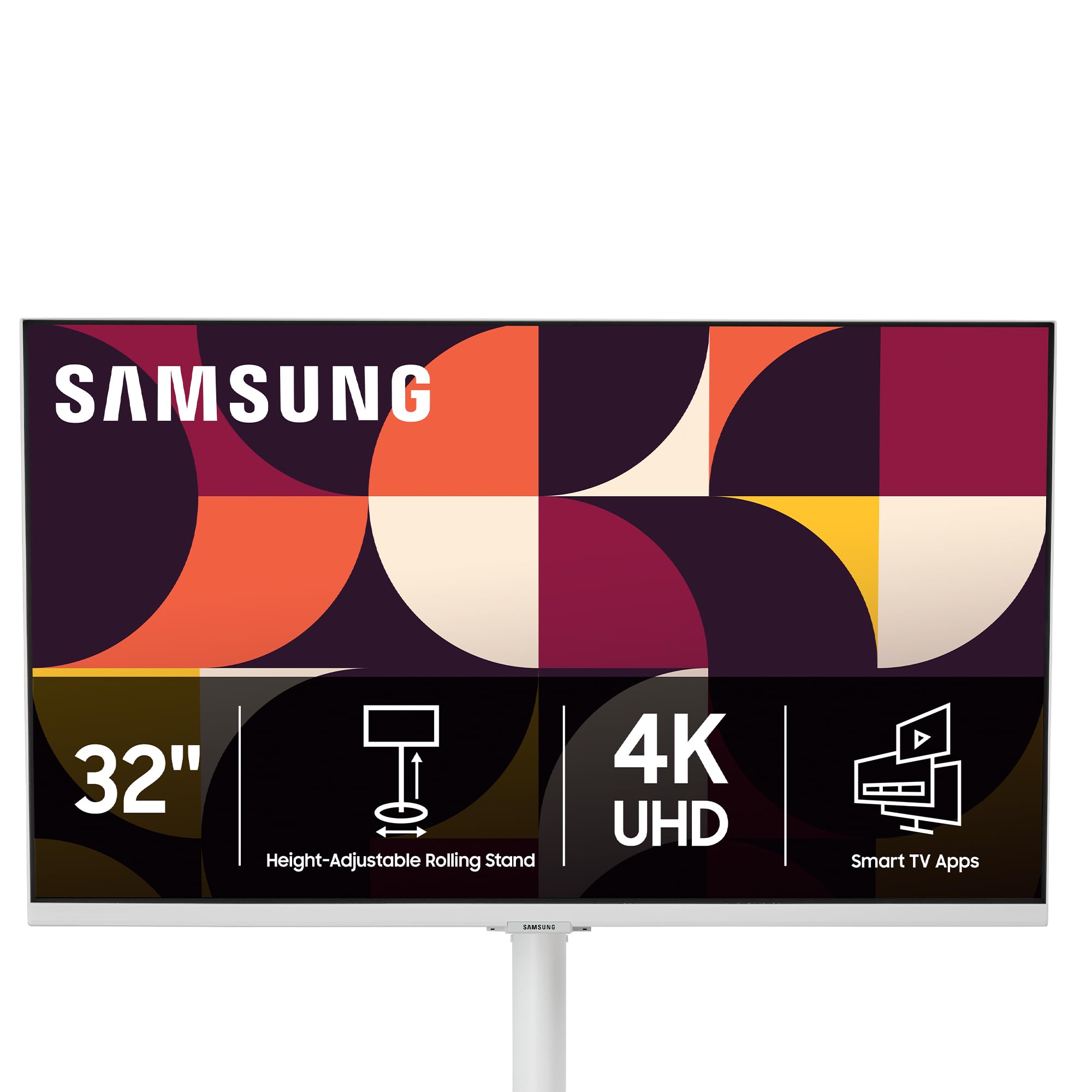 Condition photo showing New/Like New for samsung - the movingstyle essential - 32" 4k uhd smart monitor with adjustable rolling stand | f-ls32fm70-msr - white