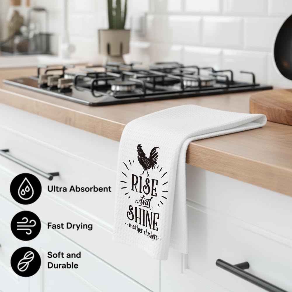 Funny Christmas Kitchen Towel Chicken Lover Gifts for Women - Rise and Shine Mother Cluckers - Farmhouse Decor Hand Towel Dish Towel for Mom,Friends,Hostess , Rooster Towels for Farmhouse Bathroom image 5