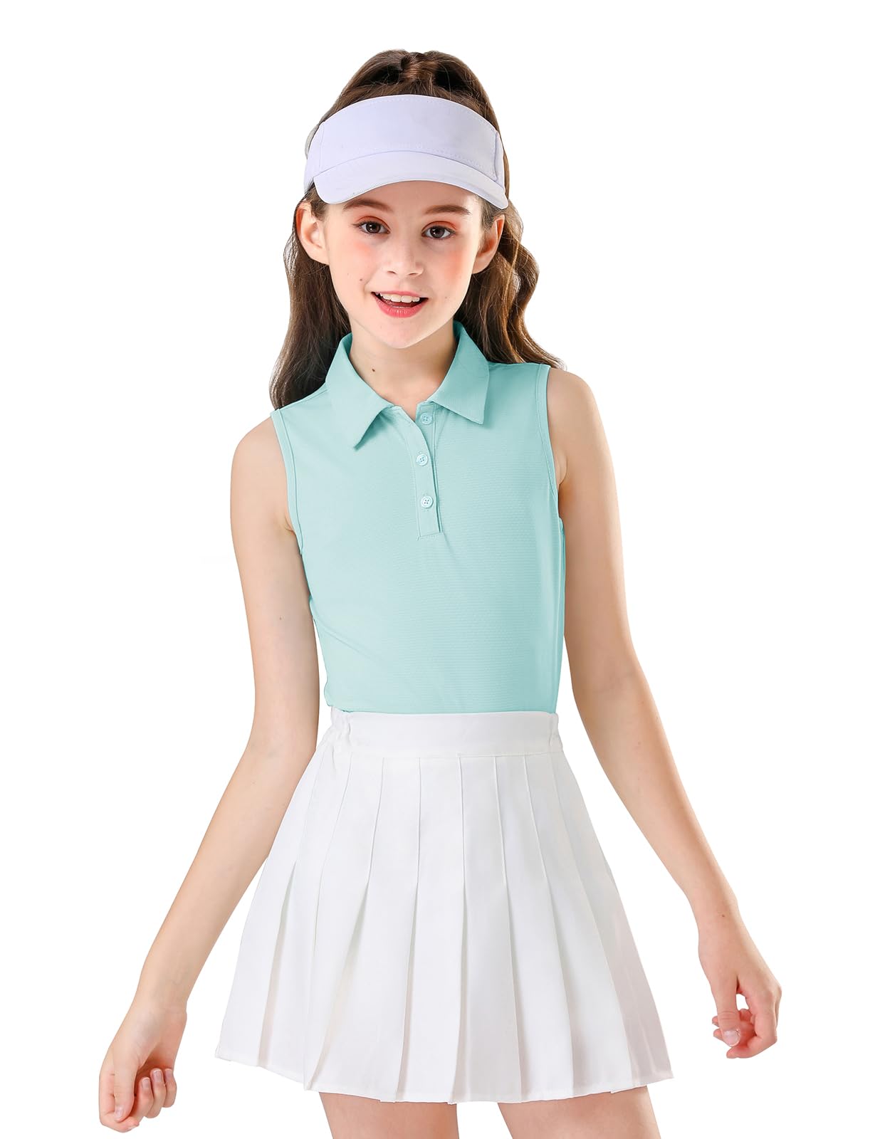 Soneven Girls Sleeveless Polo Shirts Button UP Golf Tennis T-Shirts with Collared Quick Dry Tank Tops for 4-14 Years
