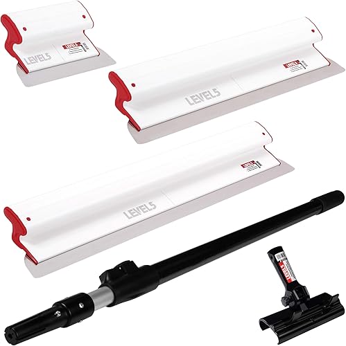 LEVEL5 Juego de cuchillas de desnatado compuesto para paneles de yeso  Cuchillas de desnatado de 10, 24 y 32 pulgadas, mango de extensión de 37-63