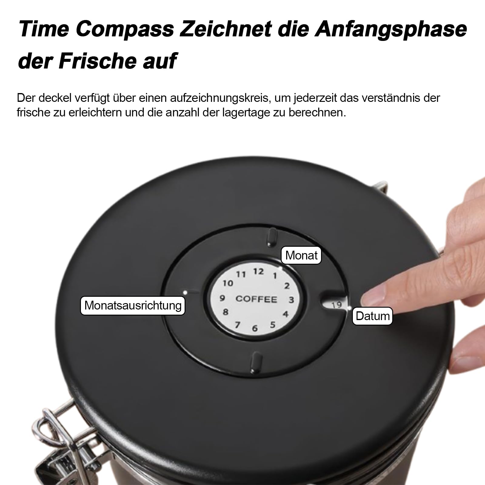 Kaffeedose Luftdicht aus Edelstahl, 1,8L Kaffeedose Luftdicht, Kaffeebohnen Behälter,Kaffee Dose,Mit Messlöffel und Datumsanzeige, für Kaffeebohnen Tee Nüsse Kakao Länger und Frisch,Weiß (Schwarz)
