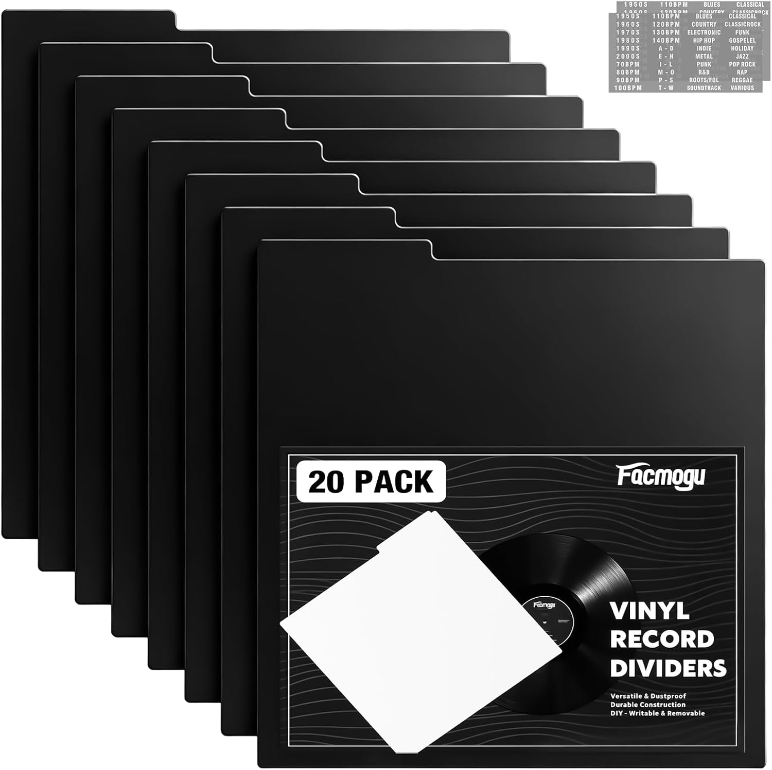 Facmogu 20PCS 12 Inch Black Vinyl Record Dividers for LP Albums