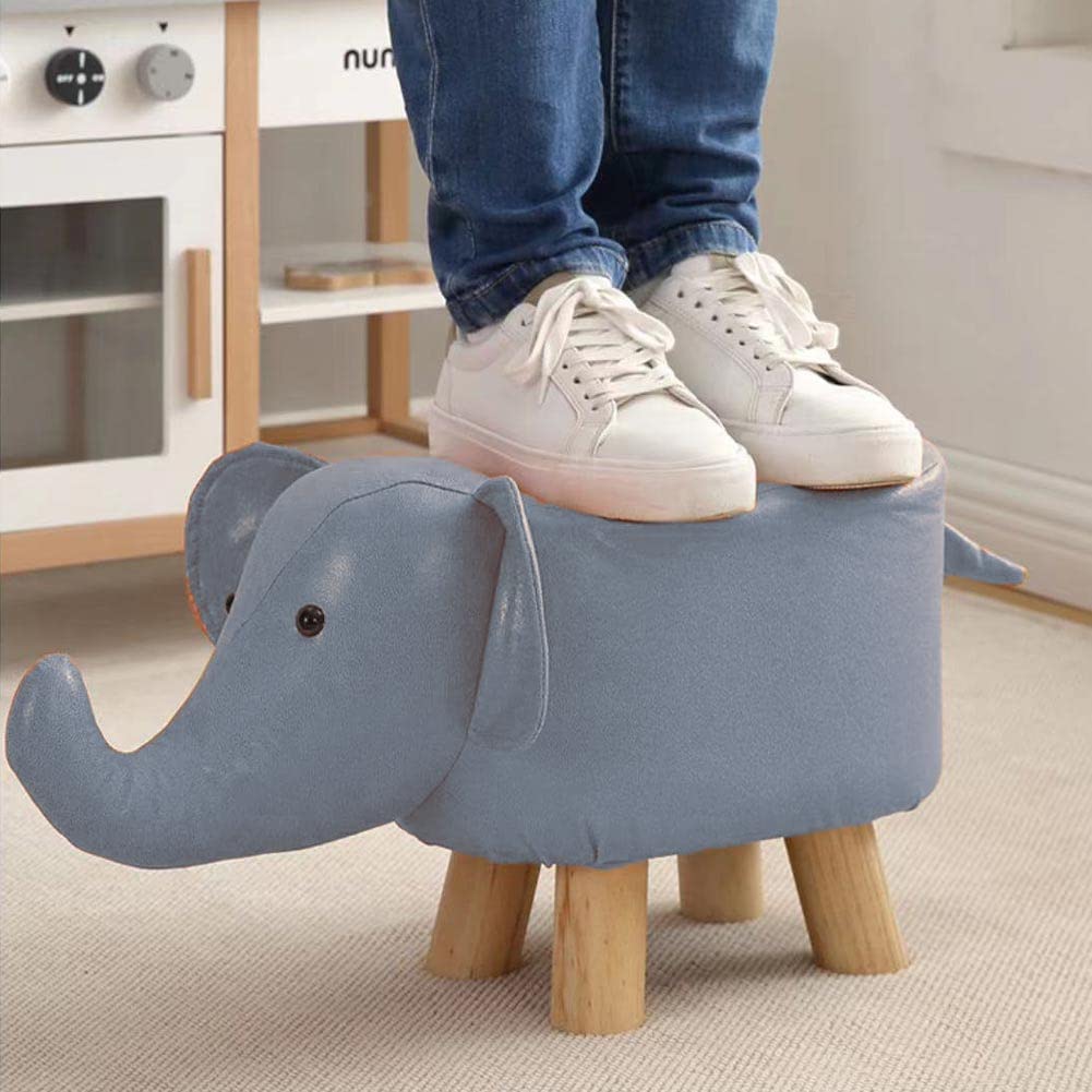 Reposapiés en Forma de Elefante, Taburete Acolchado con Estructura de Madera antiarañazos y Revestimiento de Piel sintética, puf, diseño Creativo, cómodo y Resistente, 22 x 30 x 28 cm (Azul)