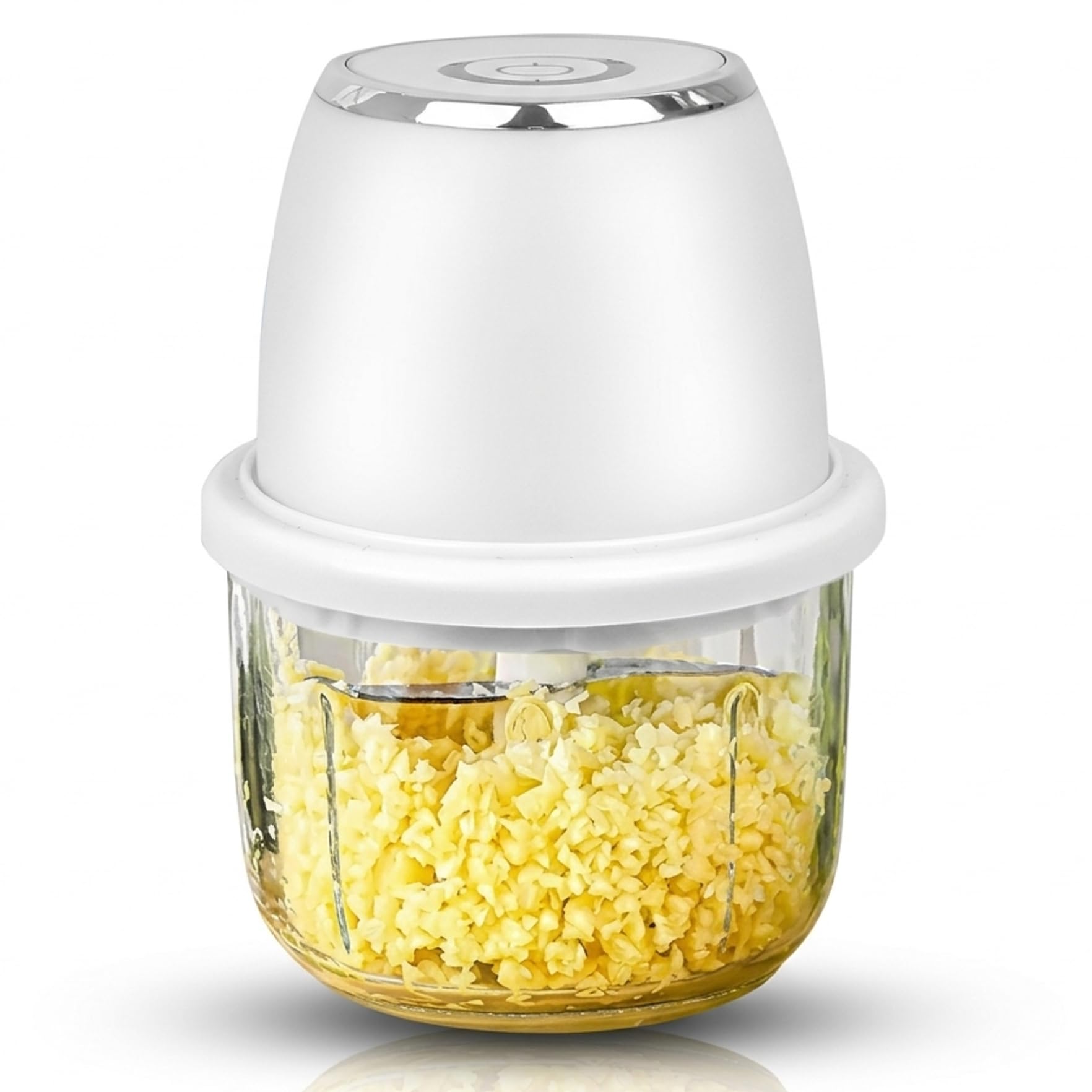 Picadora de ajos eléctrica, mini picadora de alimentos de 350 ml con 6 cuchillas de acero inoxidable y vidrio espesado, mini procesador de alimentos inalámbrico para ajo, jengibre, hierbas, fáci