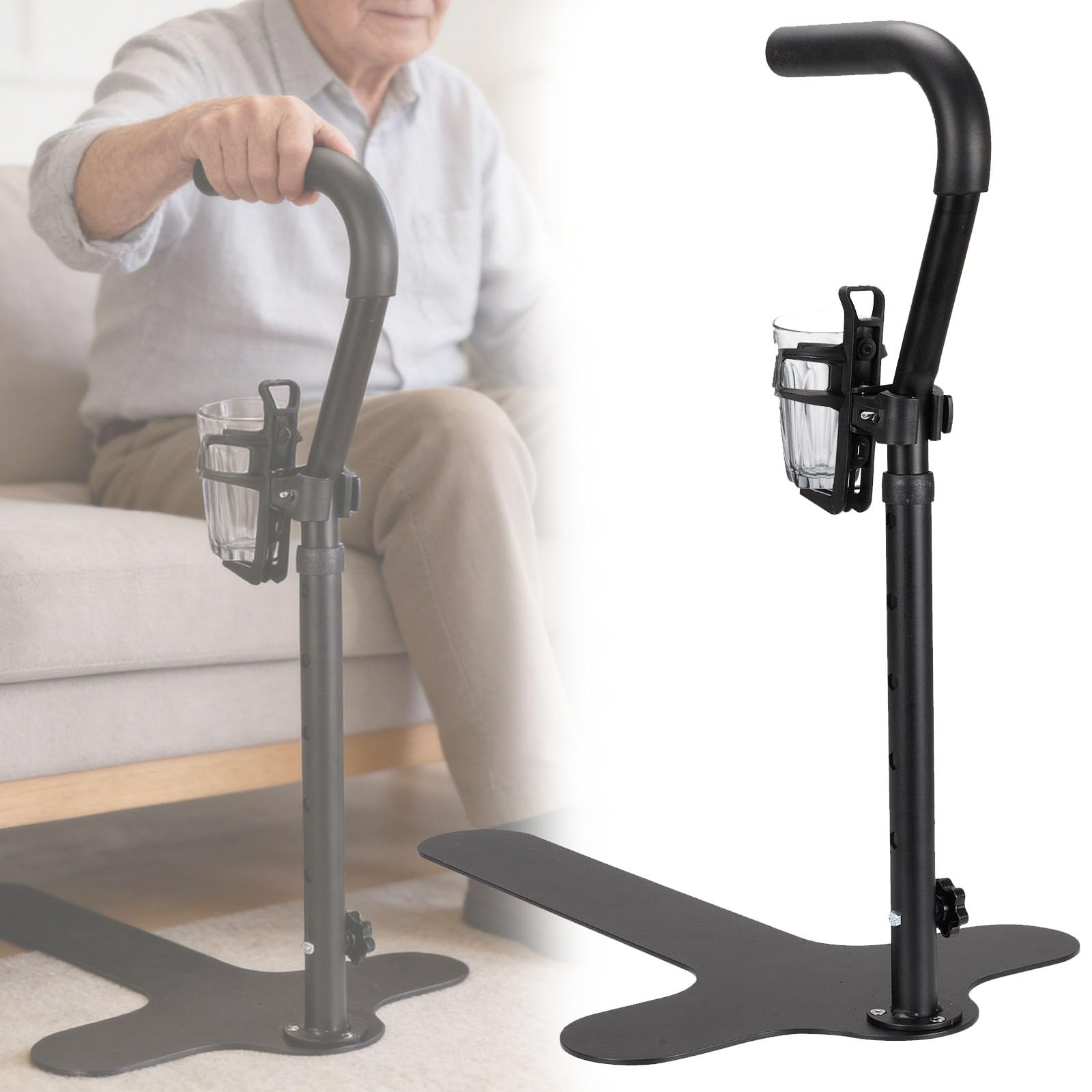 Ausilio Per Posizione Eretta, Ausilio Posizione Eretta Su Divano Con Scaletta Sicurezza E Barra Sostegno (62-87 Cm) Con Portabicchieri Per Anziani Regolabile In Altezza Per Divani E Sedie Disabilità
