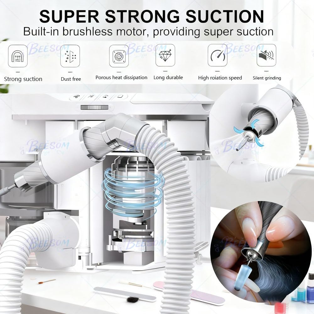 Électrique Ponceuse Ongles Professionnelle Aspirateur,Polissage Ongles,Chine Manucure/Pédicure Silencieuse,Vitesse Réglable pour Salon & Maison Cleaner Ongles Black