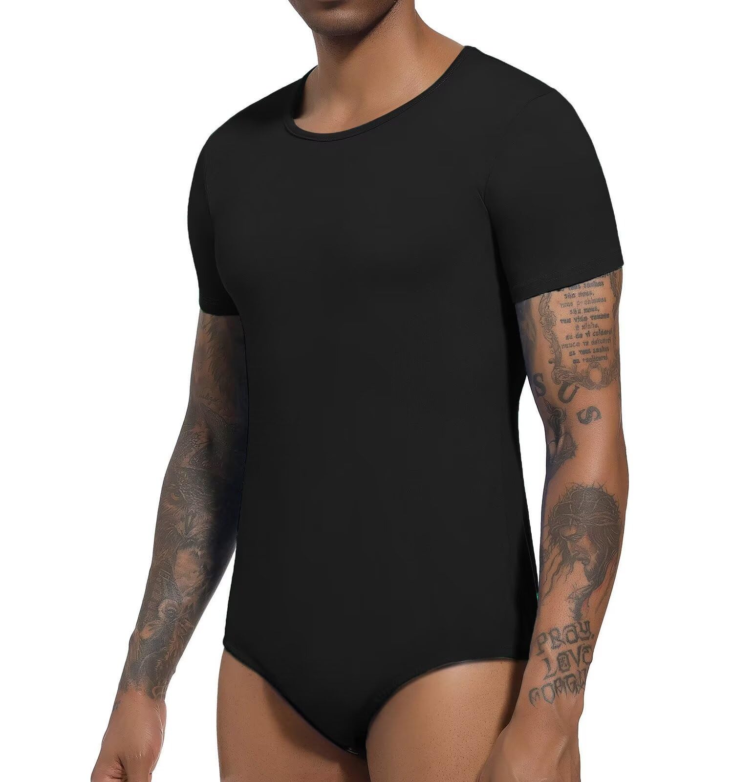 Landofgenie Body de manga corta para hombre, pijama de una pieza, enterizo básico en la entrepierna