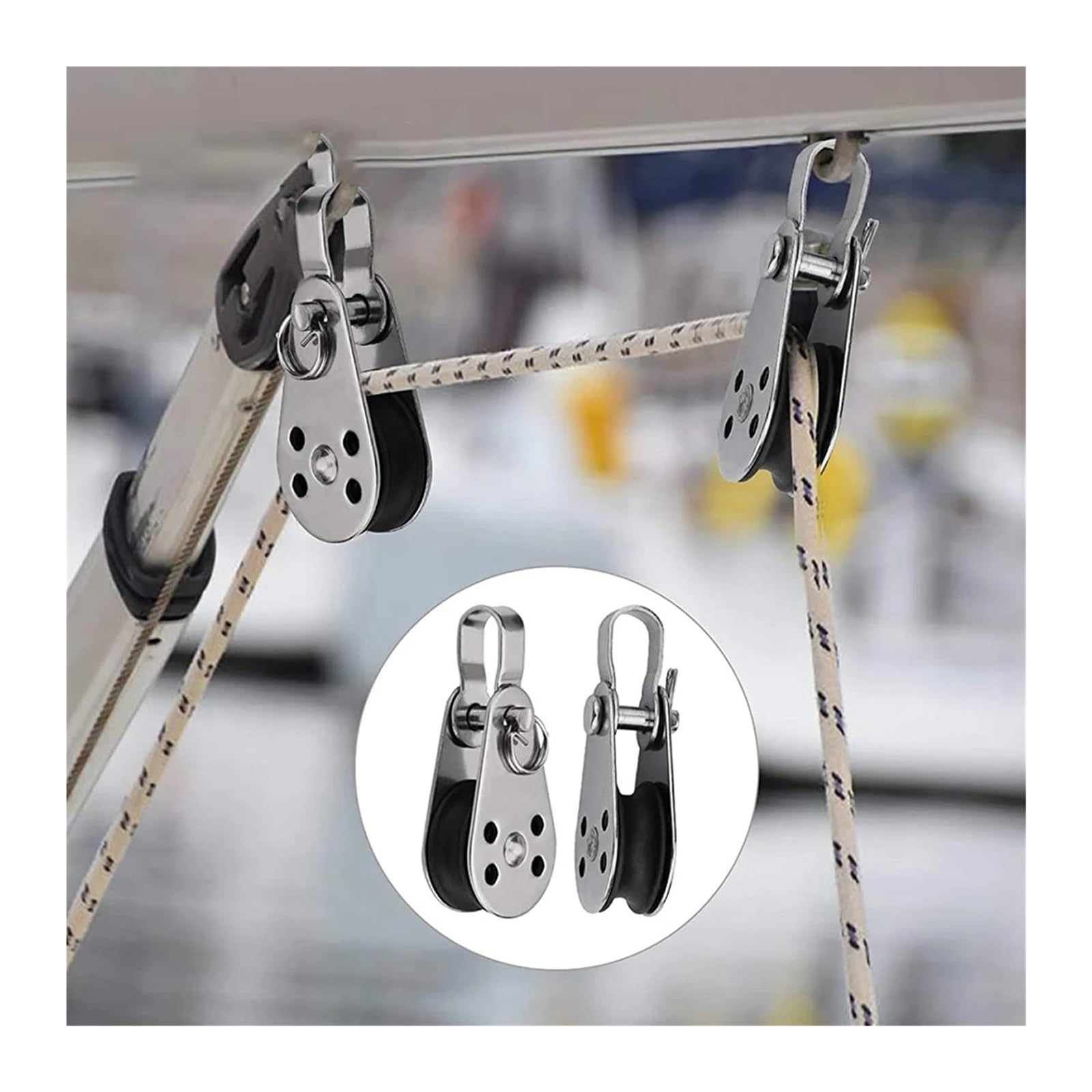Polea giratoria de acero inoxidable 316 de 25 mm, duradera, paquete de 2 poleas de elevación resistentes, ideal para uso marino y exterior, tamaño compacto 59 x 26 mm