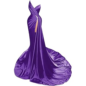 Crystal Beaded Satin Prom Dresses for Women 2024 Mermaid Long Ball Gown with Slit Strapless Evening Formal Gown Purple 6