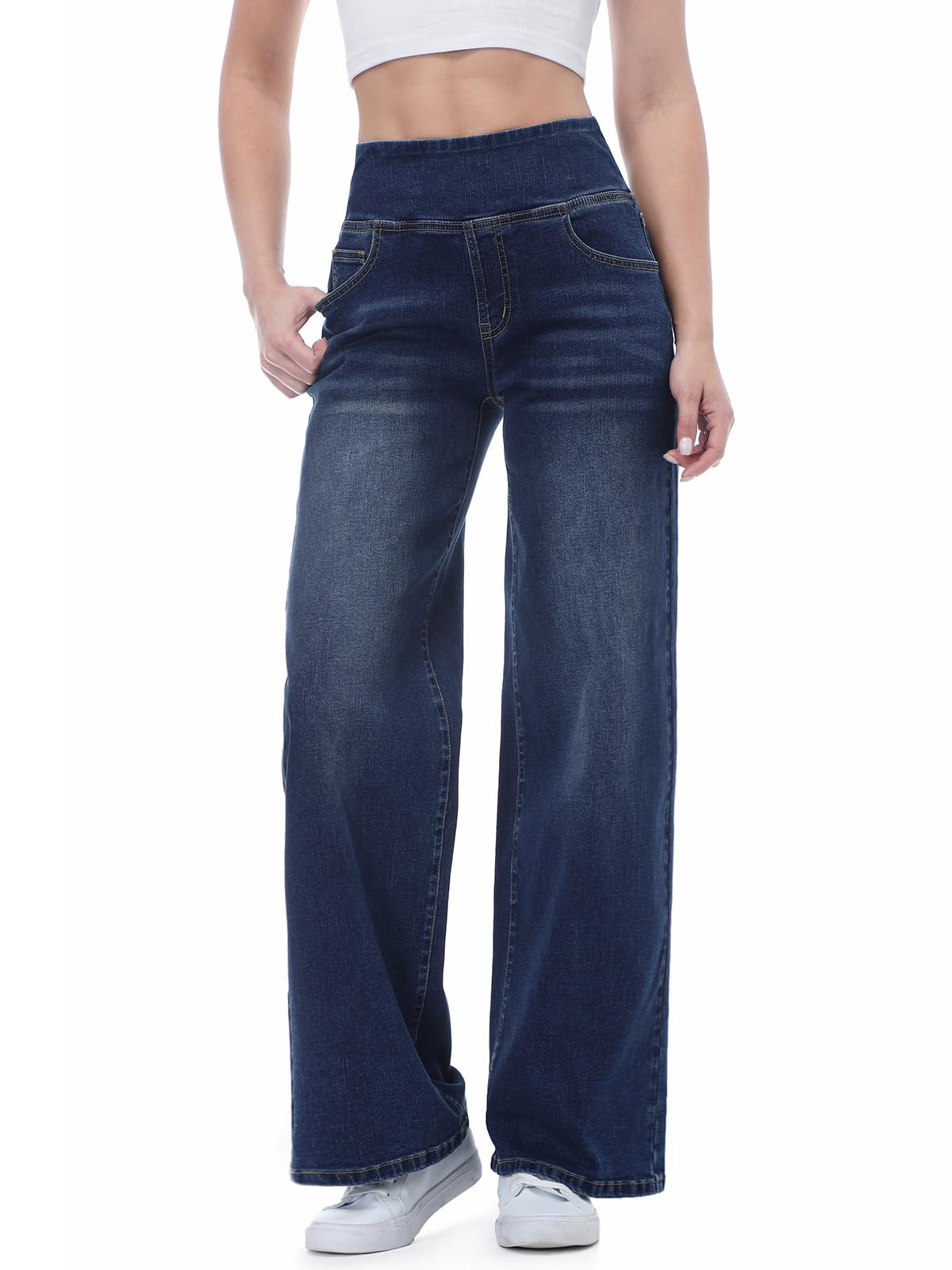 Chasehot Jeans Donna Vita Alta, Jeans Donna Elasticizzati Jeggings Pantaloni a Gamba Diritti Larghi Casual Push Up Leggins