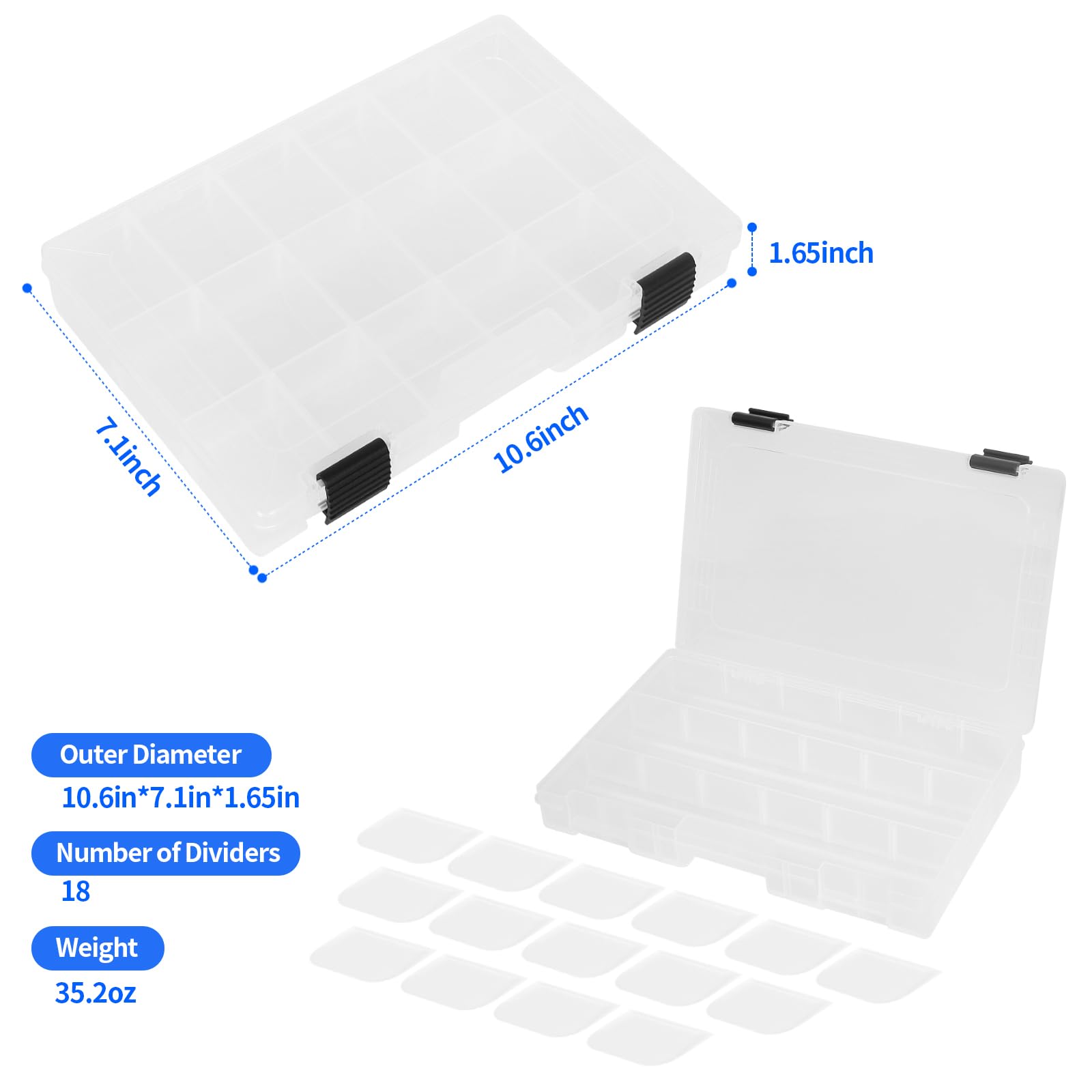 Fishing Lures Tackle Boxes Trays: 2pcs Plastic Clear Fishing Storage Organizer Boxes for Lures with Removable Dividers
