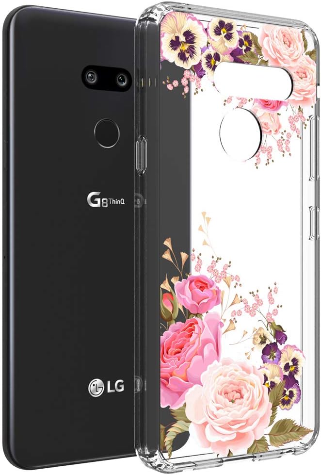 Vinve Floral Slim Case Compatible with LG G8 ThinQ, [Crystal Clear] Anti-Scratch Shockproof Cover Hard Back Panel + TPU Bumper Phone Case for LG G8 ThinQ/LG G8 (Peony)