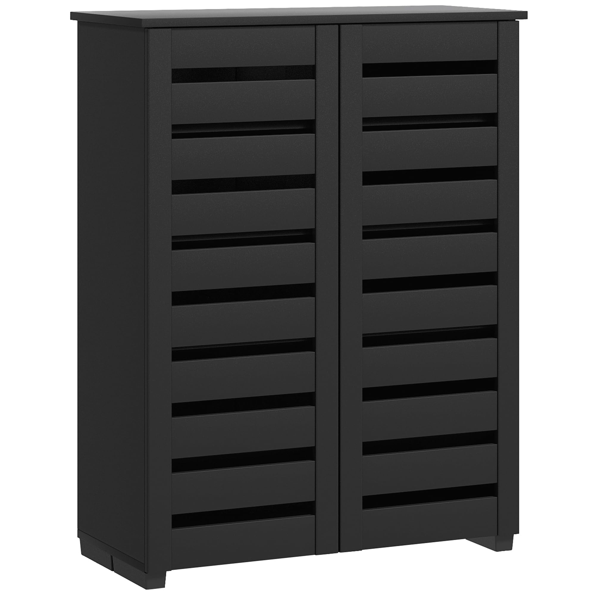HOMCOM Narrow Shoe Cabinet 5-Tier for Entryway 2 Slatted Doors Black